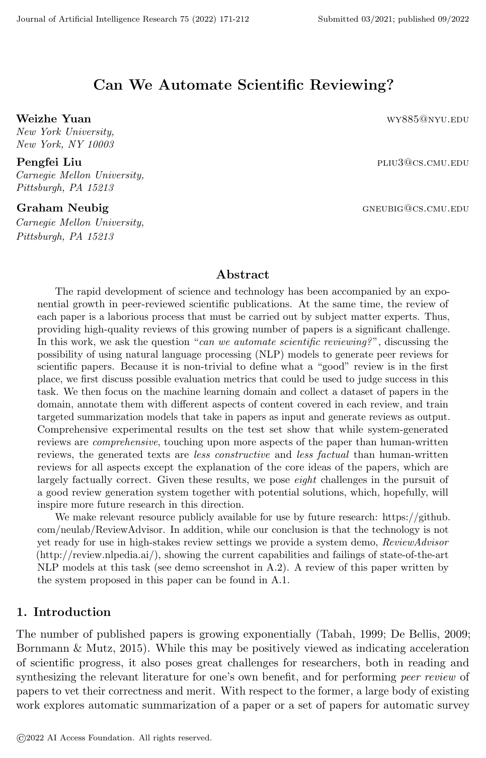 Cover for Can We Automate Scientific Reviewing?