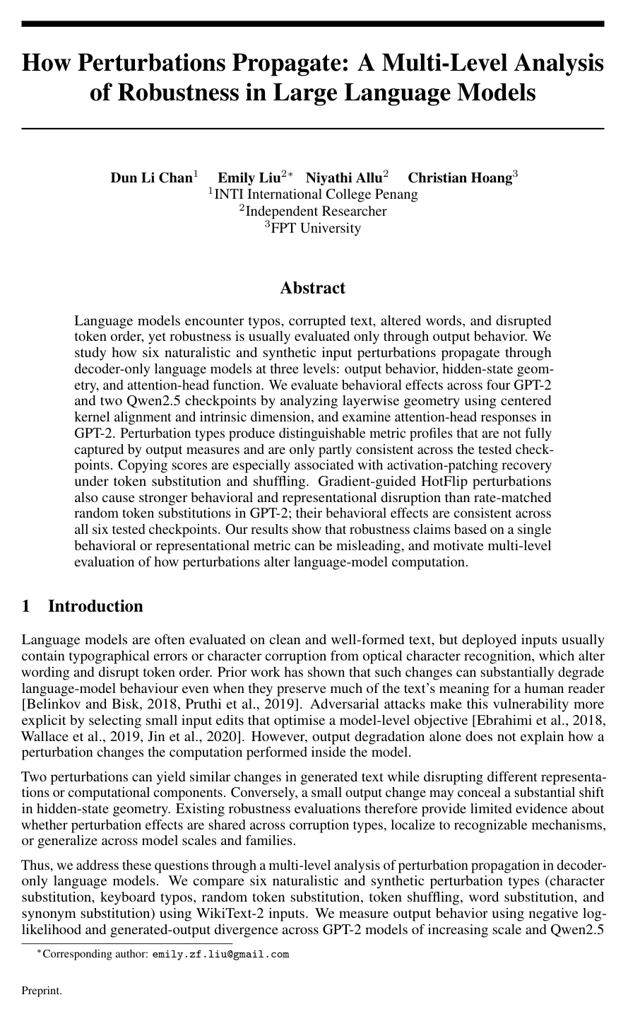 How Perturbations Propagate: A Multi-Level Analysis of Robustness in Large Language Models