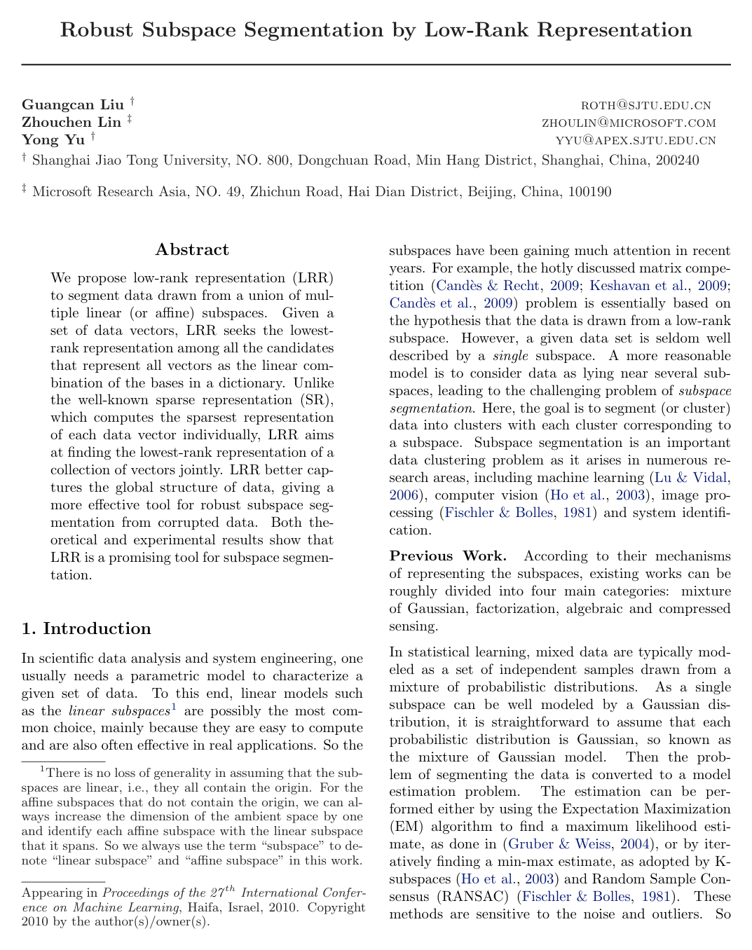 Robust Subspace Segmentation by Low-Rank Representation