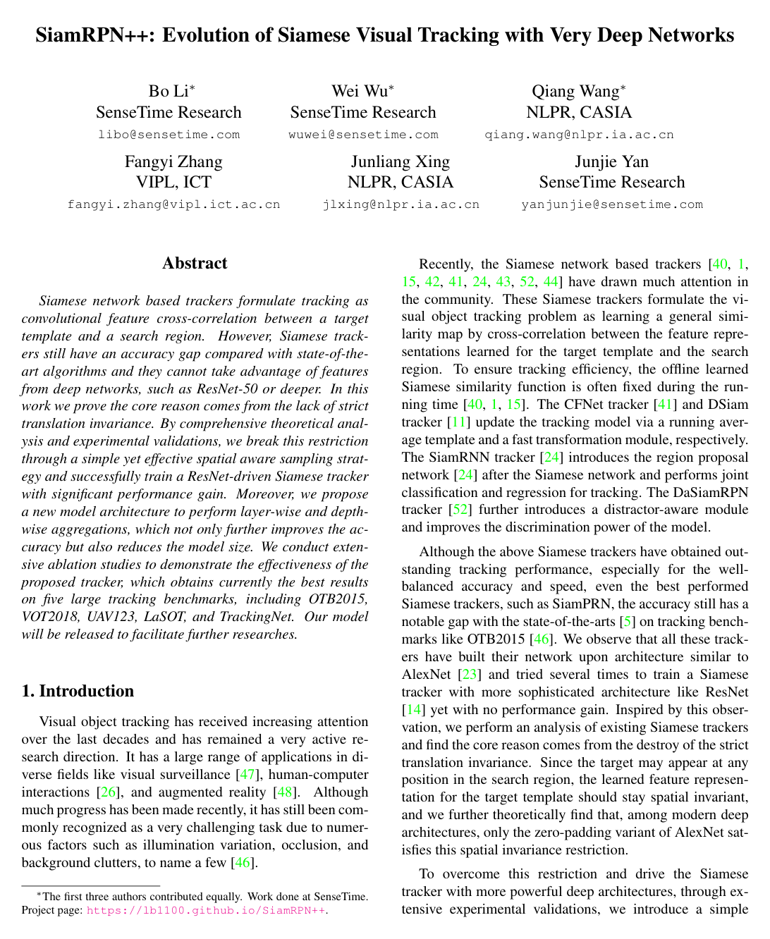 Cover for SiamRPN++: Evolution of Siamese Visual Tracking With Very Deep Networks