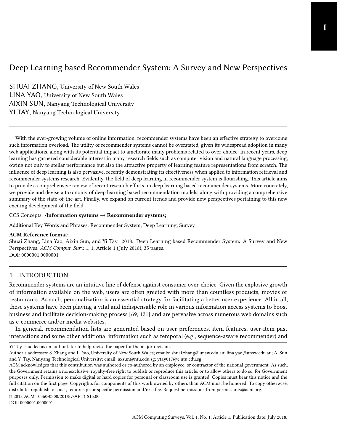 Deep Learning Based Recommender System