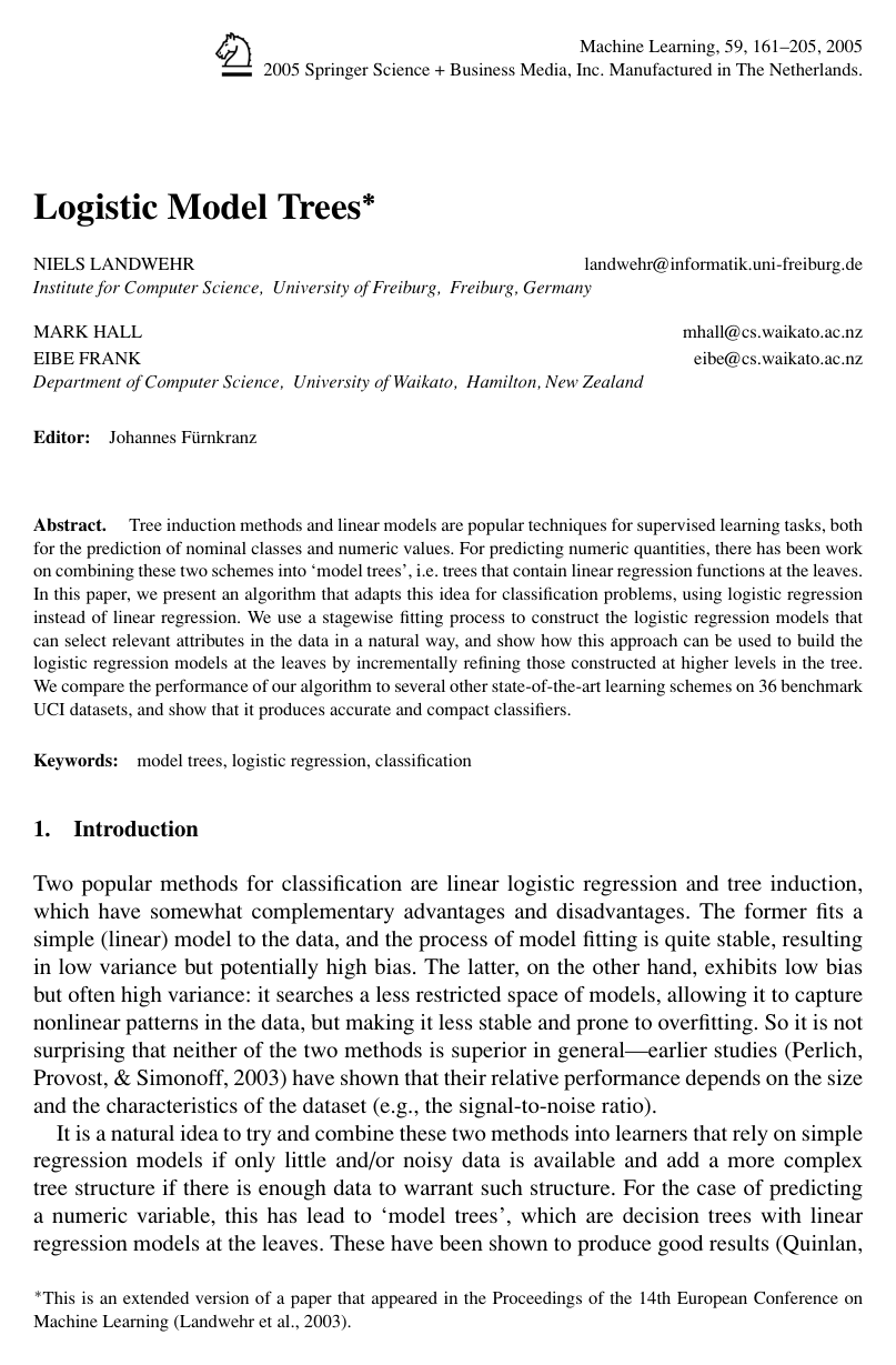 Cover for Logistic Model Trees