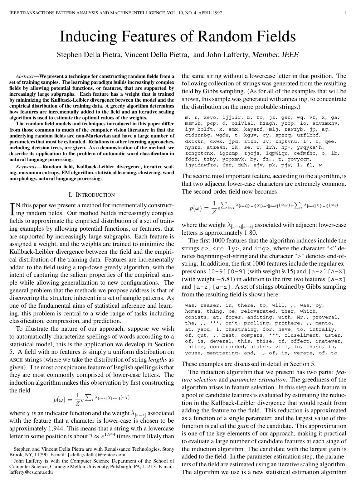 Inducing Features of Random Fields