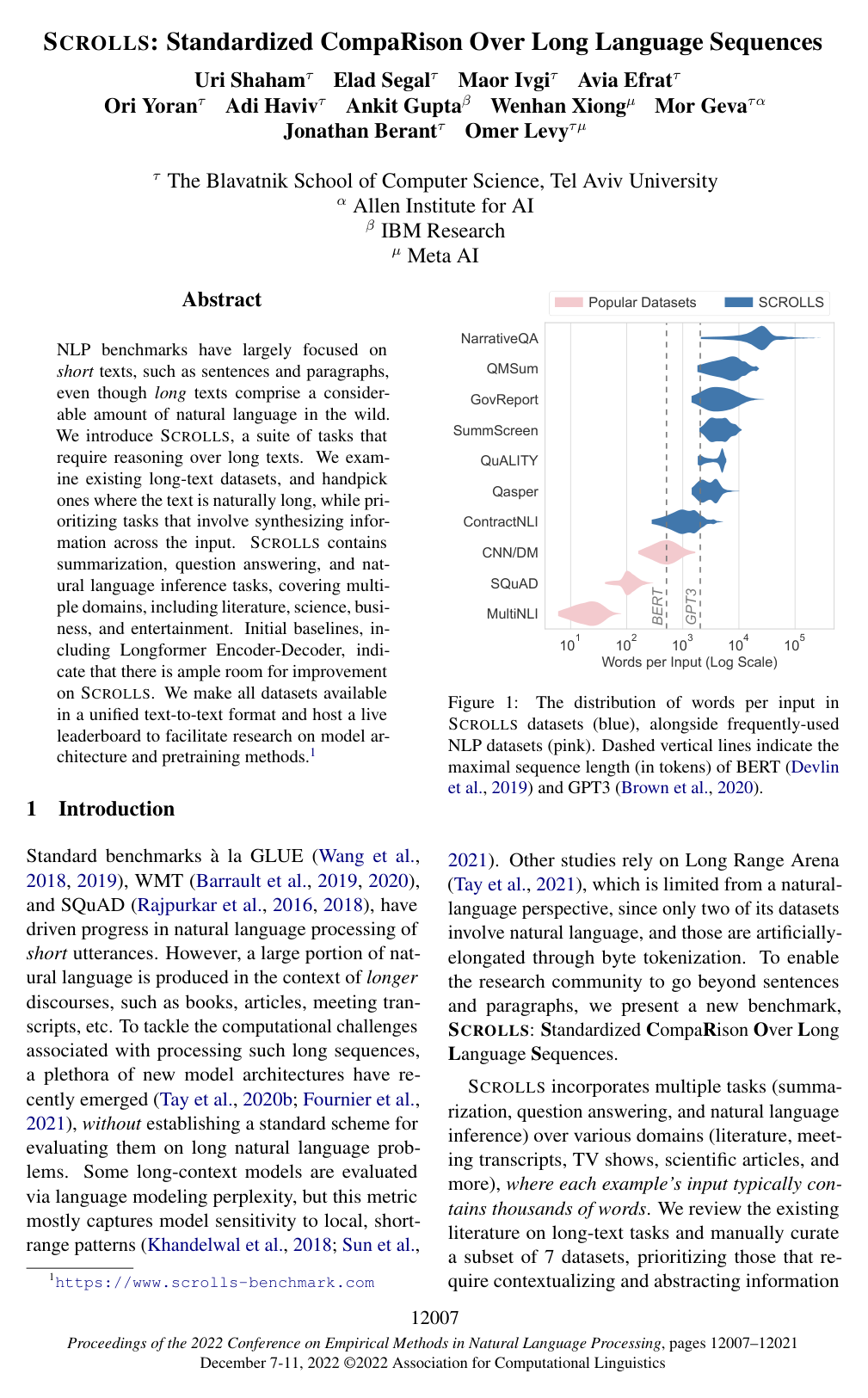 Cover for SCROLLS: Standardized CompaRison Over Long Language Sequences