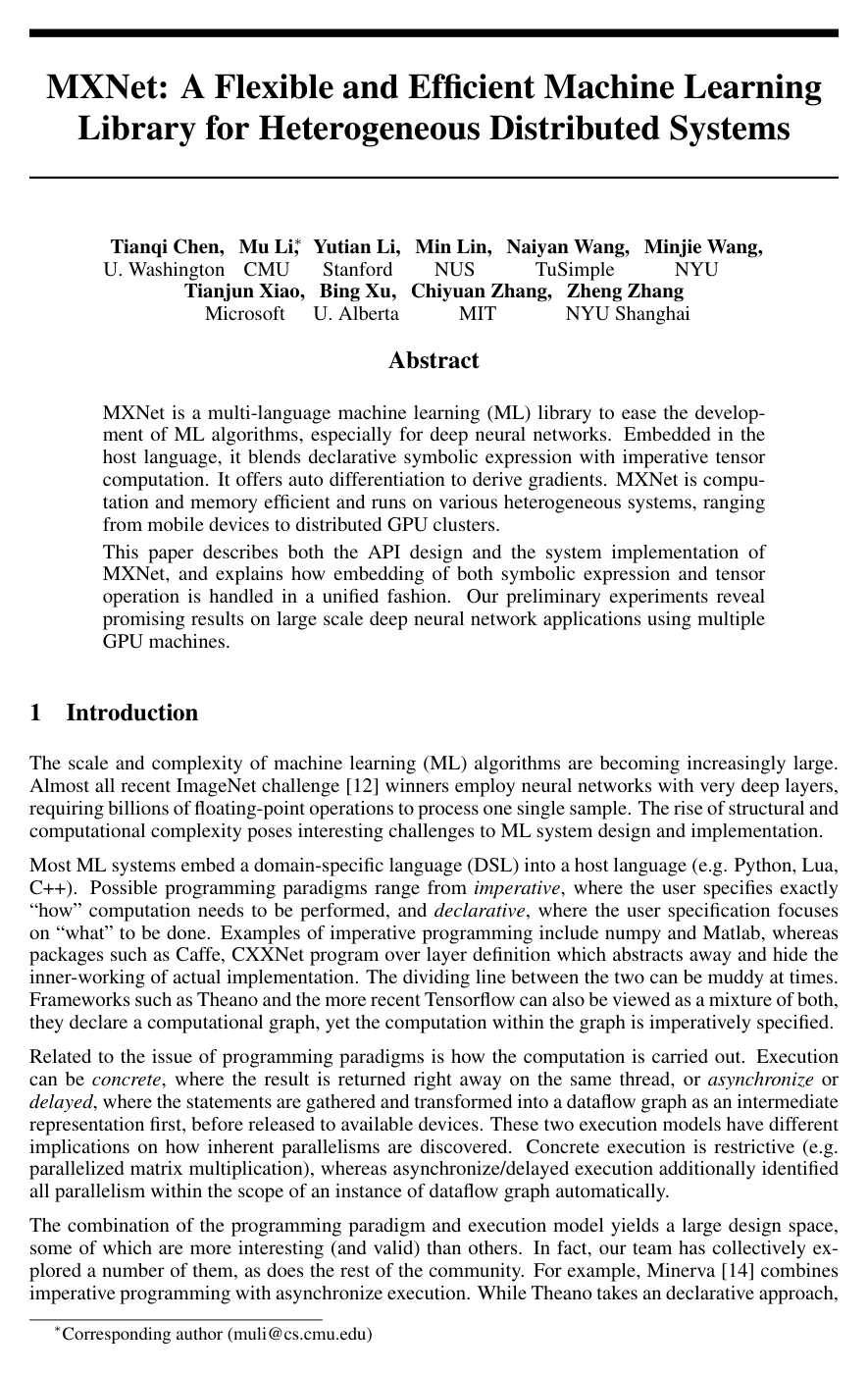 Cover for MXNet: A Flexible and Efficient Machine Learning Library for Heterogeneous Distributed Systems