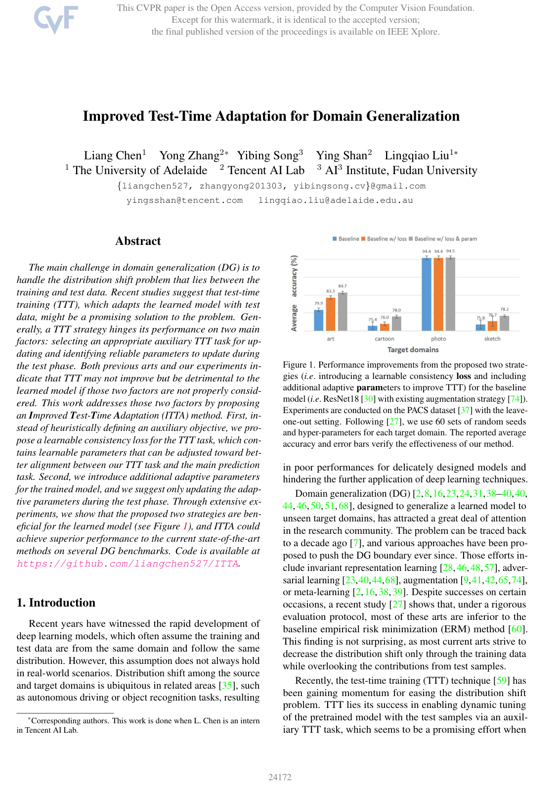 Improved Test-Time Adaptation for Domain Generalization