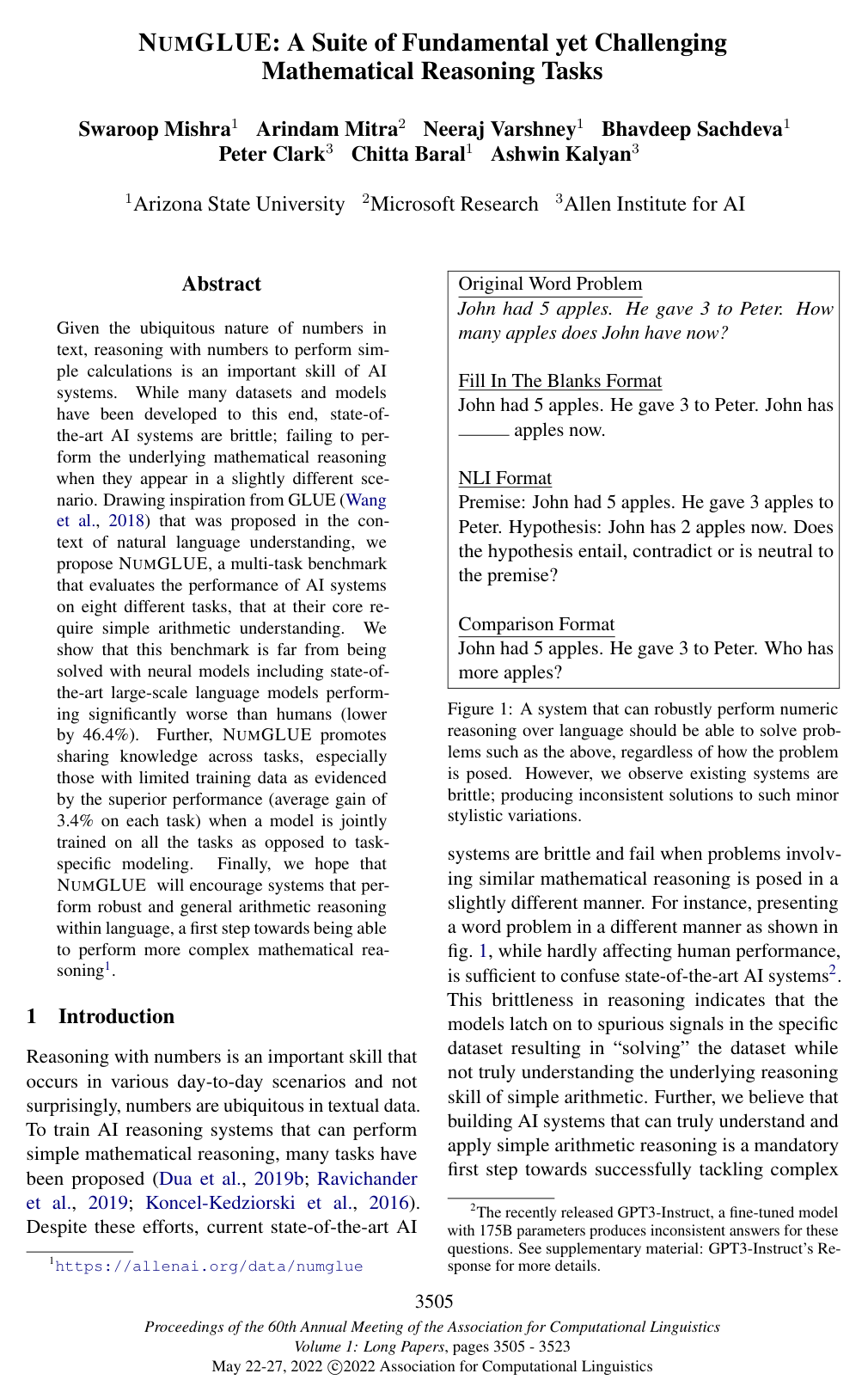 NumGLUE: A Suite of Fundamental yet Challenging Mathematical Reasoning Tasks