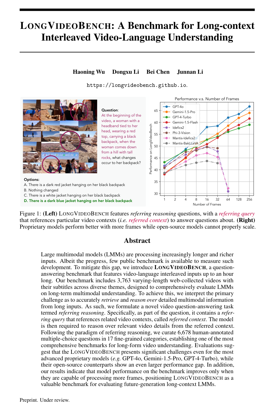 Cover for LongVideoBench: A Benchmark for Long-context Interleaved Video-Language Understanding