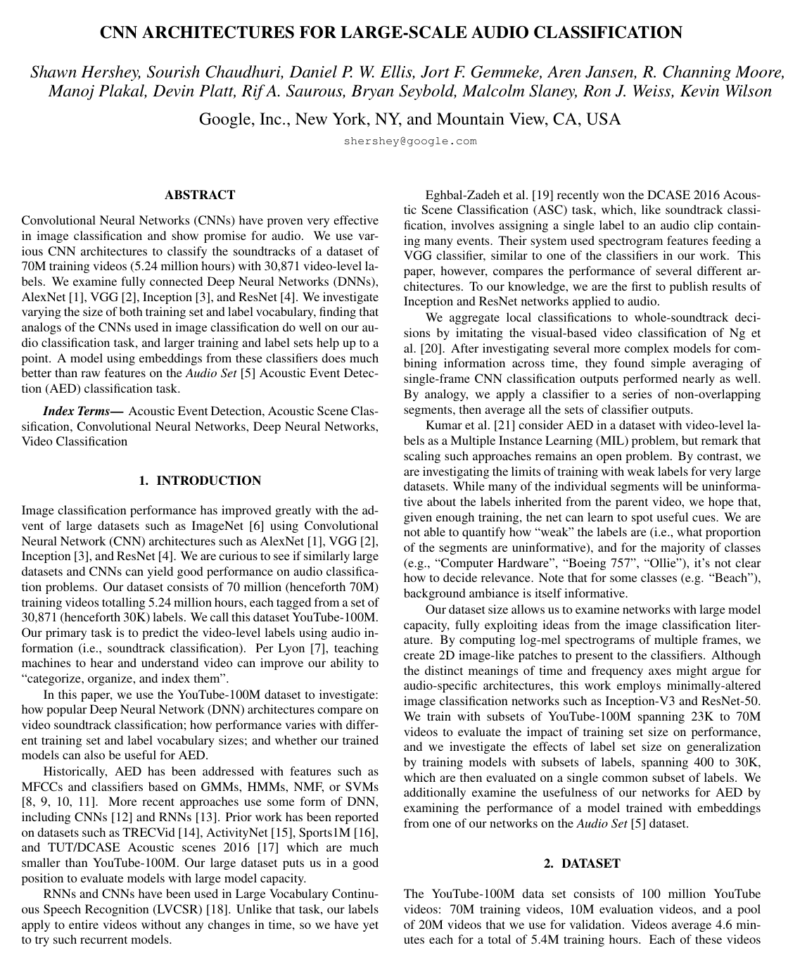 CNN architectures for large-scale audio classification