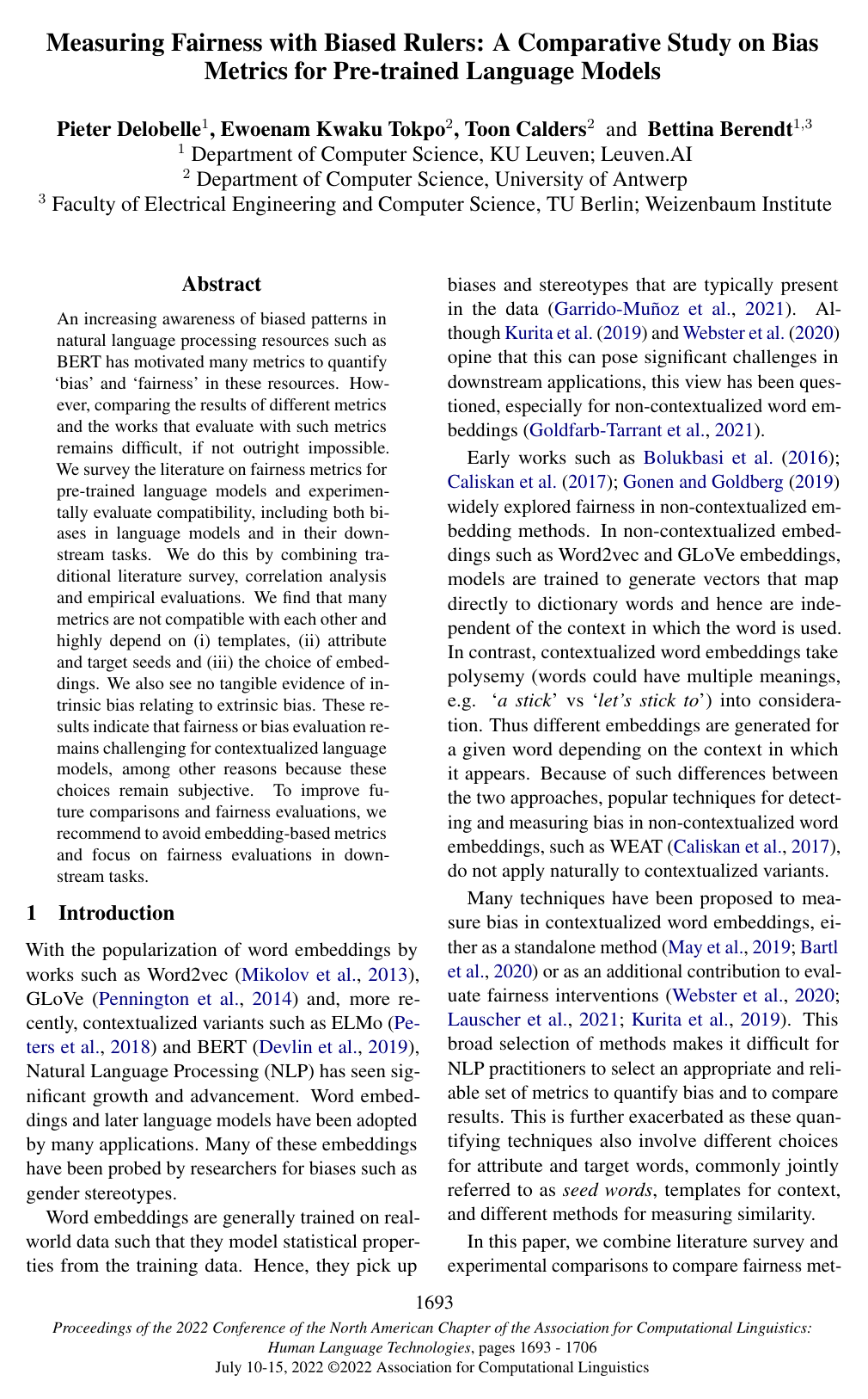 Measuring Fairness with Biased Rulers: A Comparative Study on Bias Metrics for Pre-trained Language Models