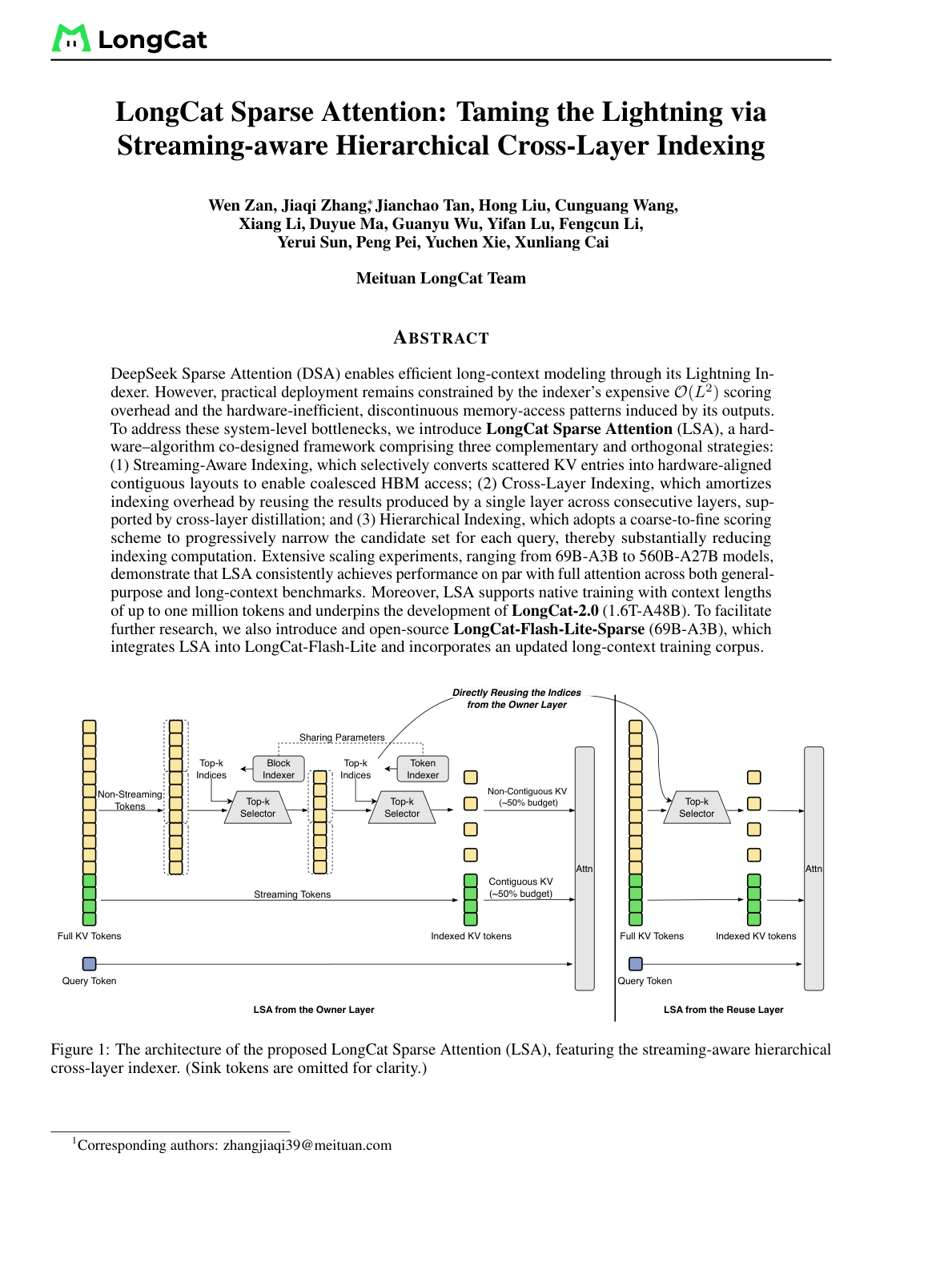 LongCat Sparse Attention: Taming the Lightning via Streaming-aware Hierarchical Cross-Layer Indexing