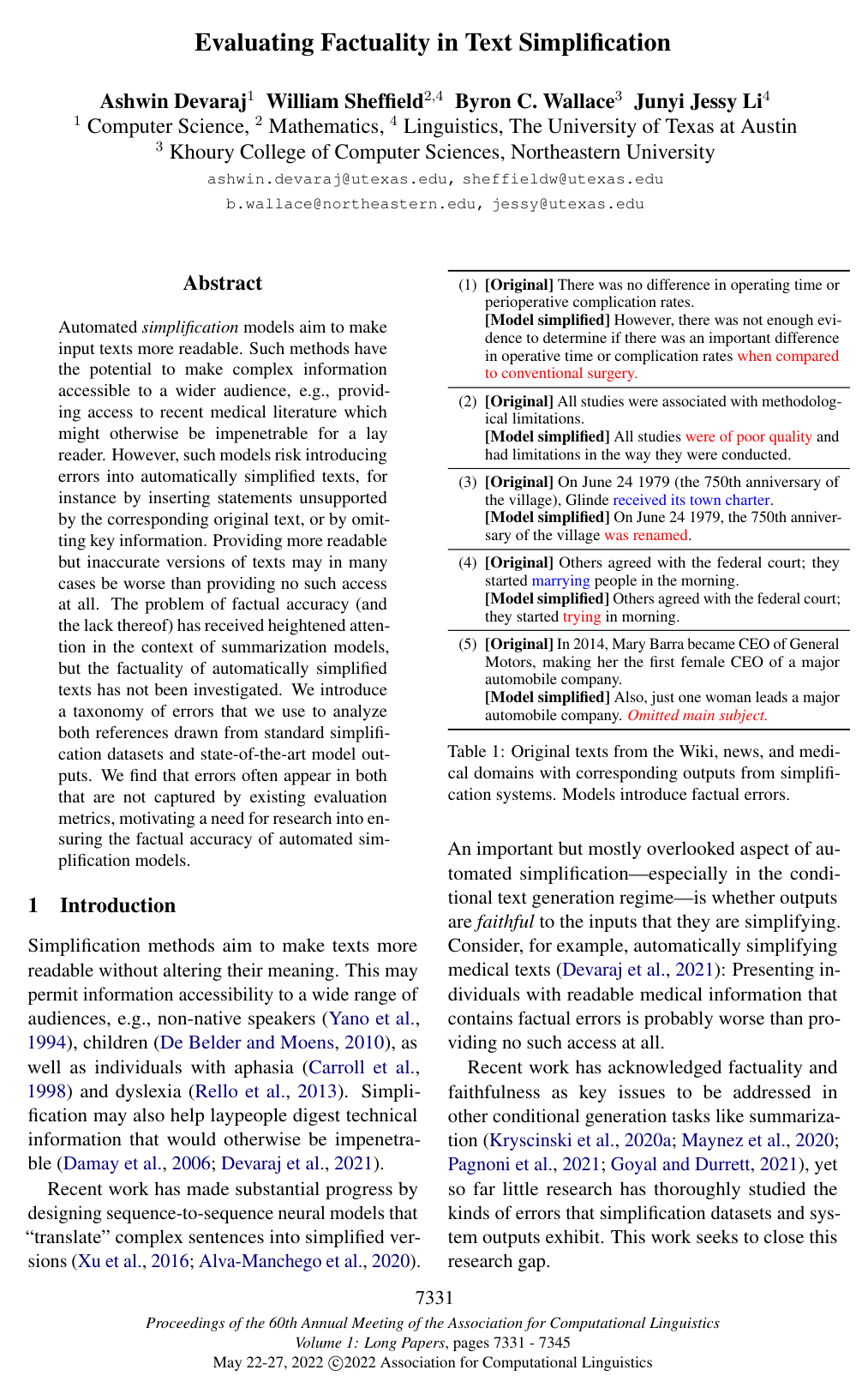 Evaluating Factuality in Text Simplification