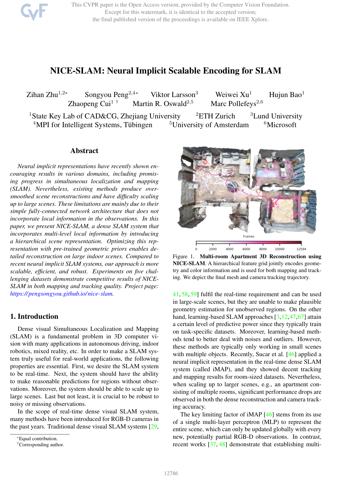 NICE-SLAM: Neural Implicit Scalable Encoding for SLAM