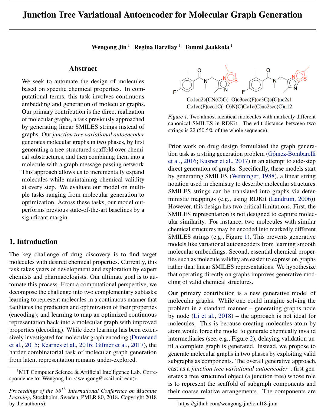 Cover for Junction Tree Variational Autoencoder for Molecular Graph Generation