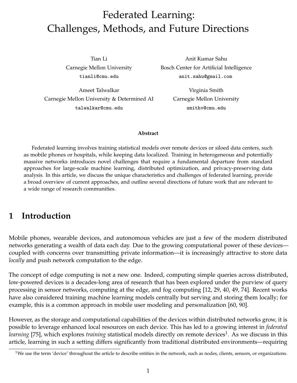 Federated Learning: Challenges, Methods, and Future Directions