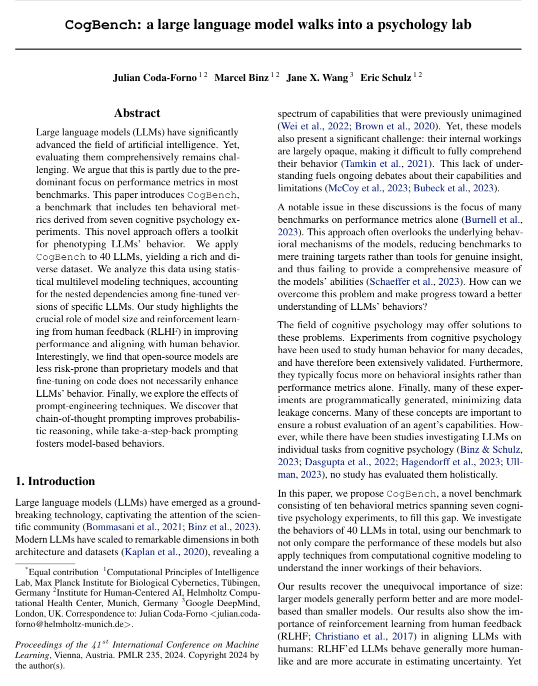 Cover for CogBench: a large language model walks into a psychology lab