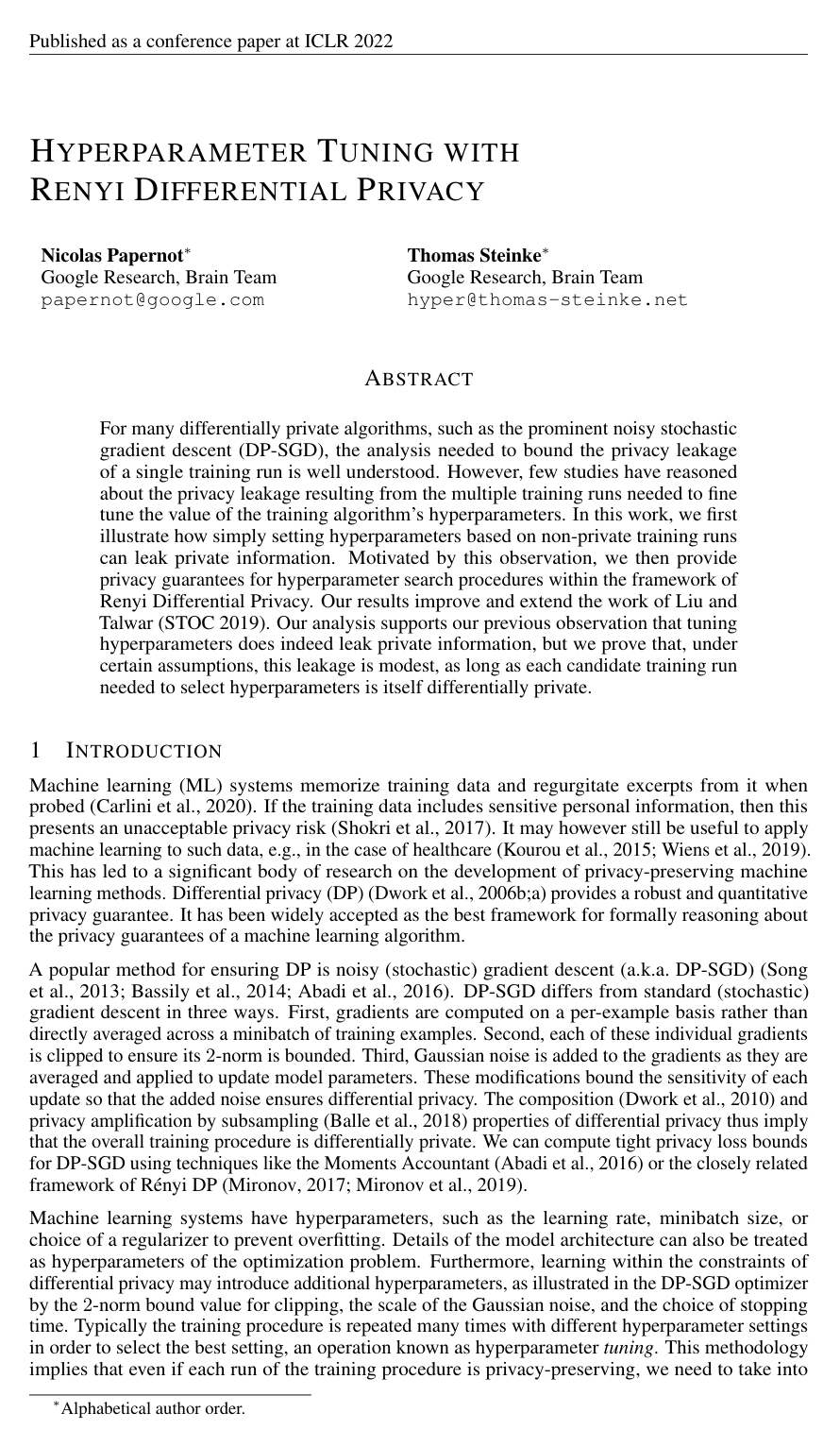 Cover for Hyperparameter Tuning with Renyi Differential Privacy