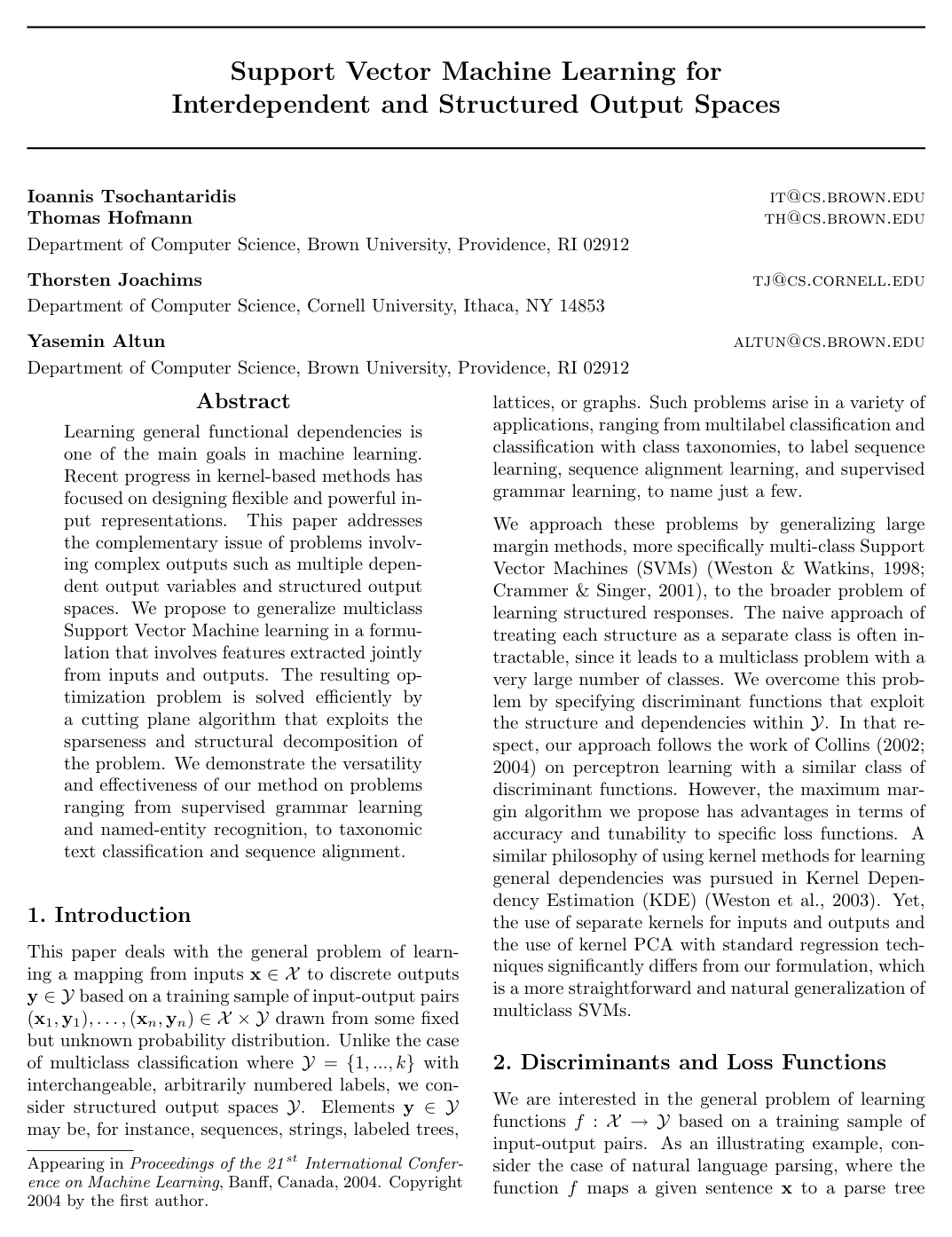 Cover for Support vector machine learning for interdependent and structured output spaces
