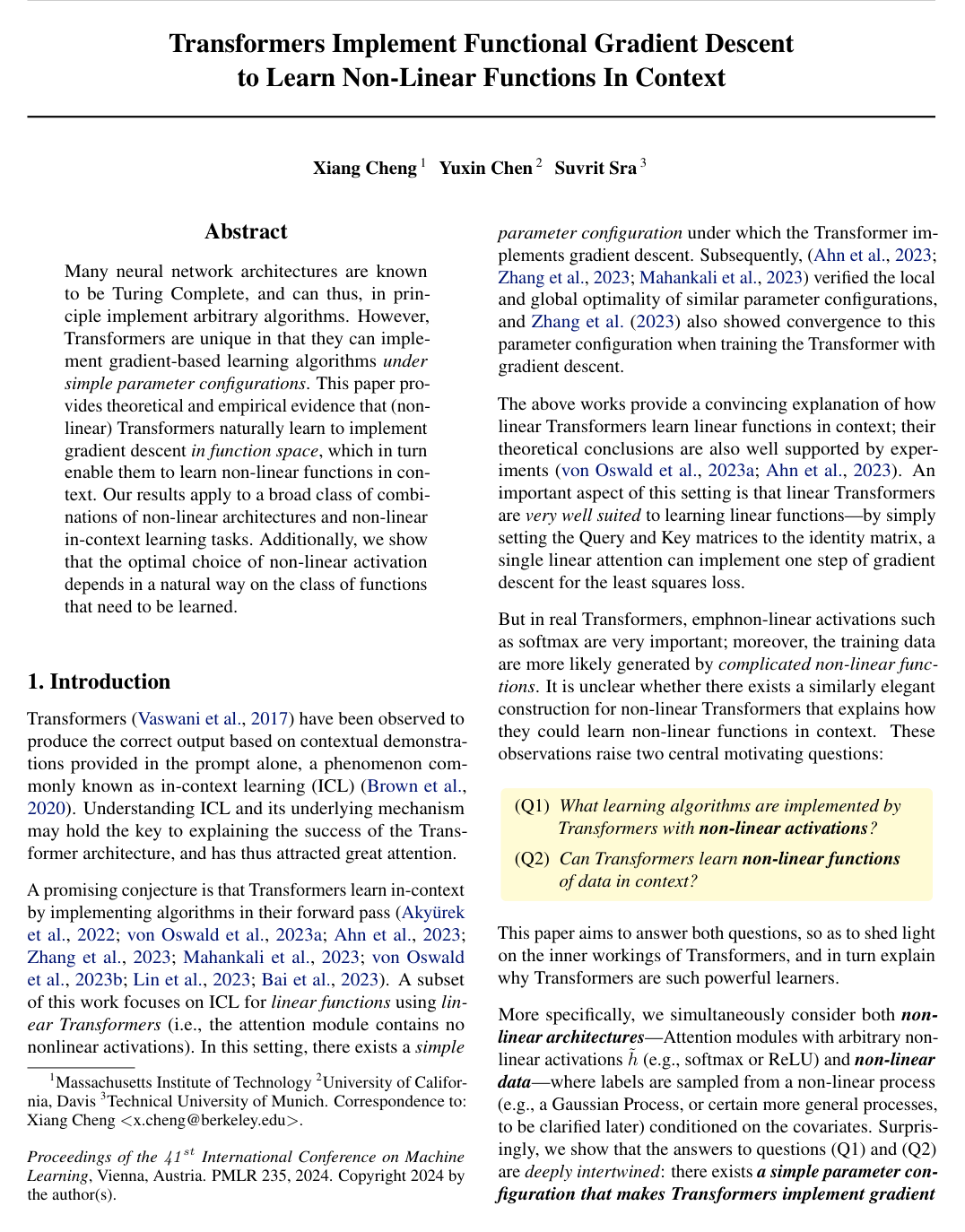 Transformers Implement Functional Gradient Descent to Learn Non-Linear Functions In Context