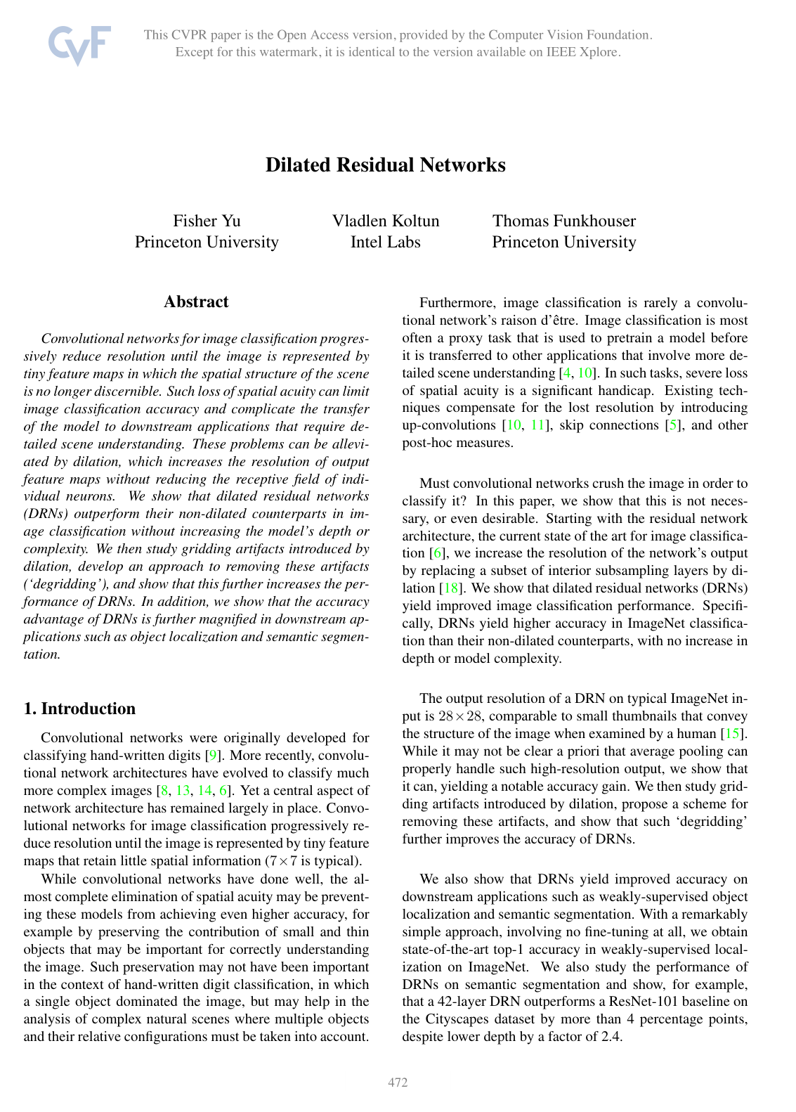 Dilated Residual Networks