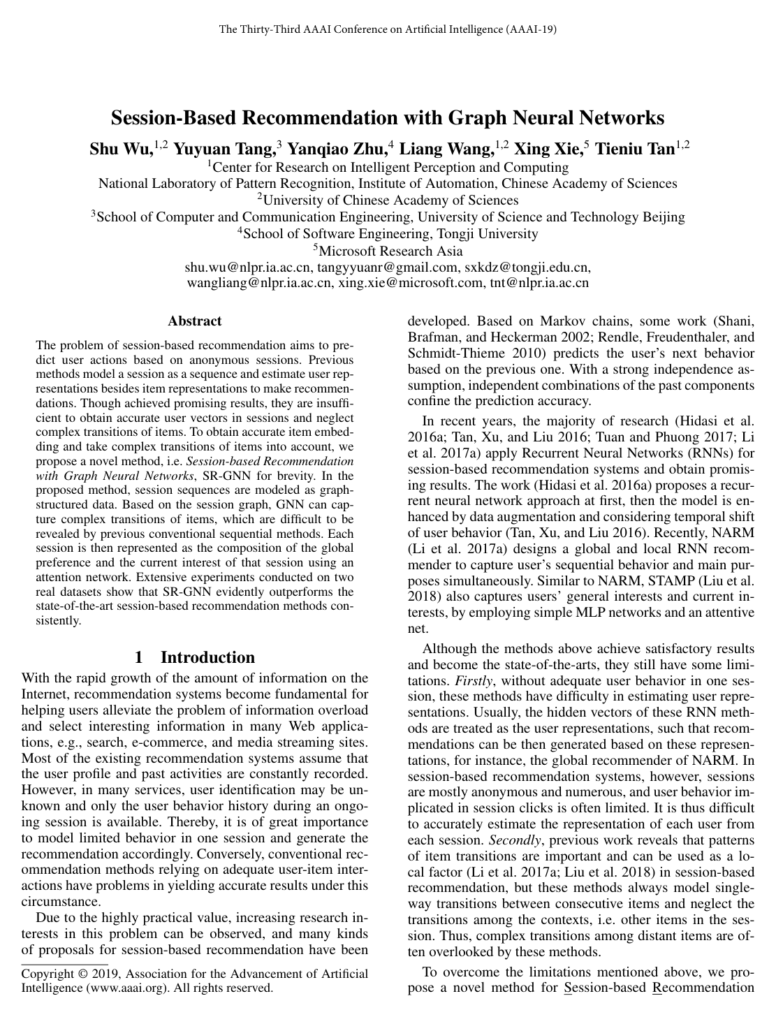 Cover for Session-based Recommendation with Graph Neural Networks