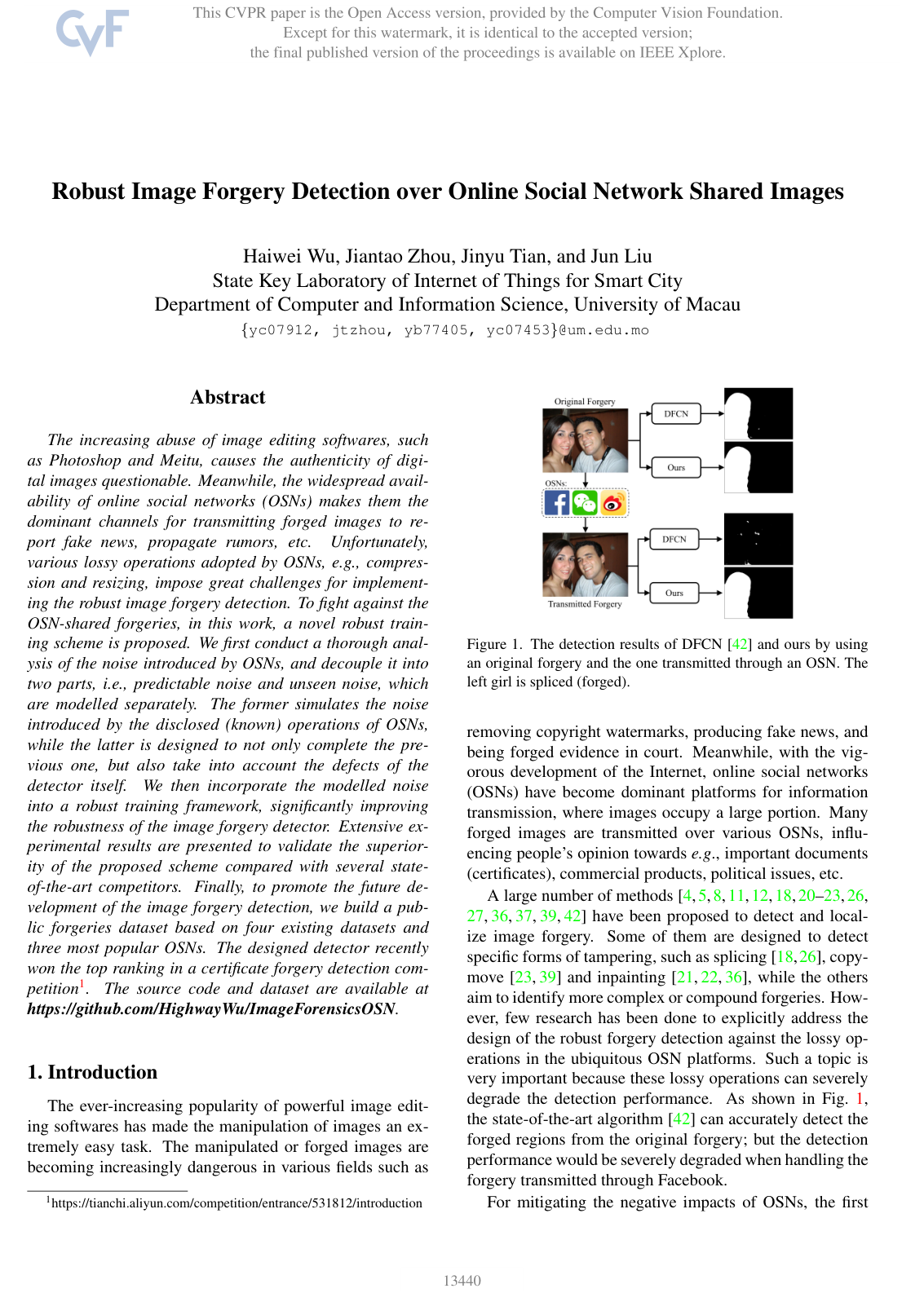 Robust Image Forgery Detection over Online Social Network Shared Images