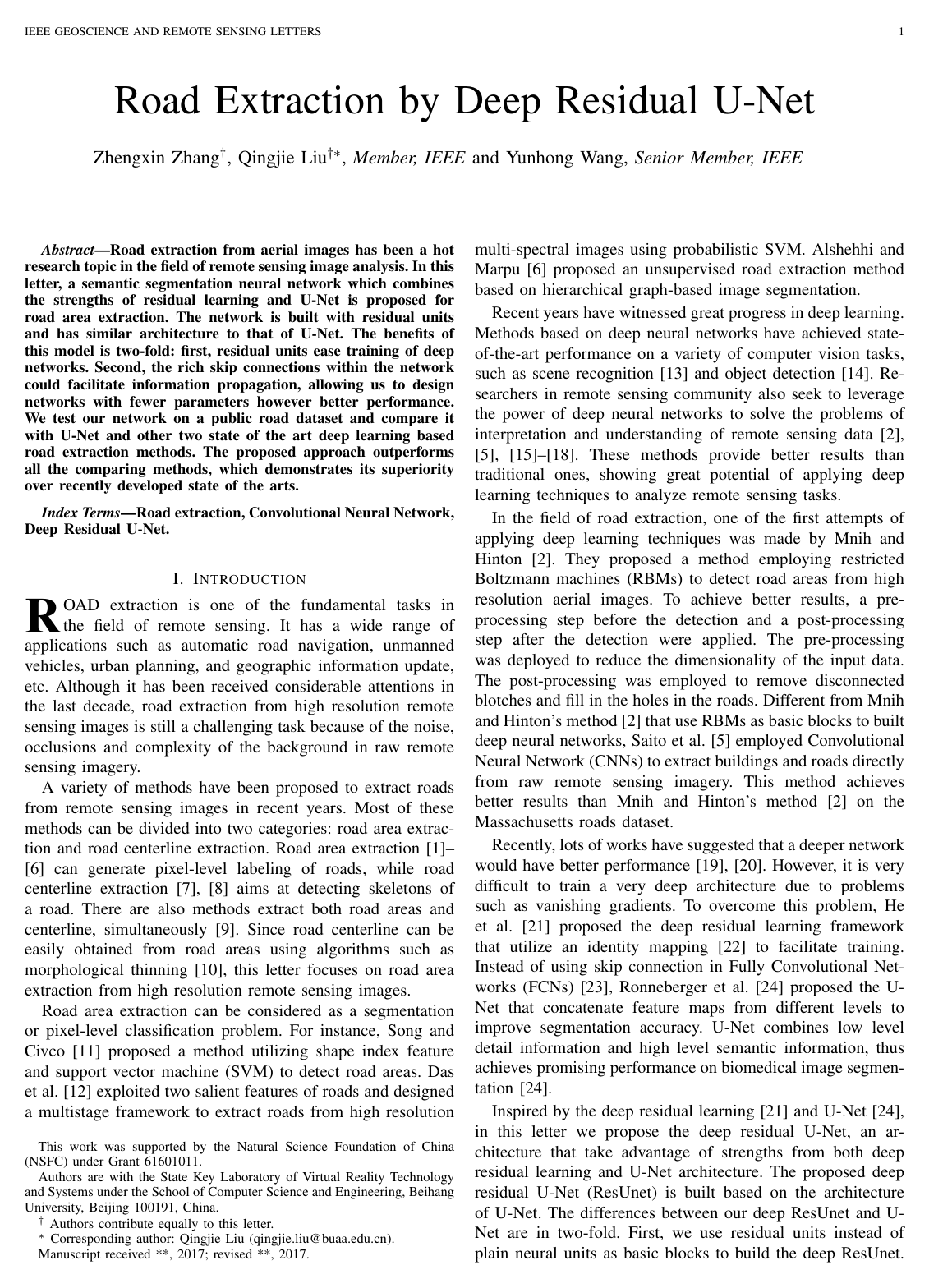 Cover for Road Extraction by Deep Residual U-Net