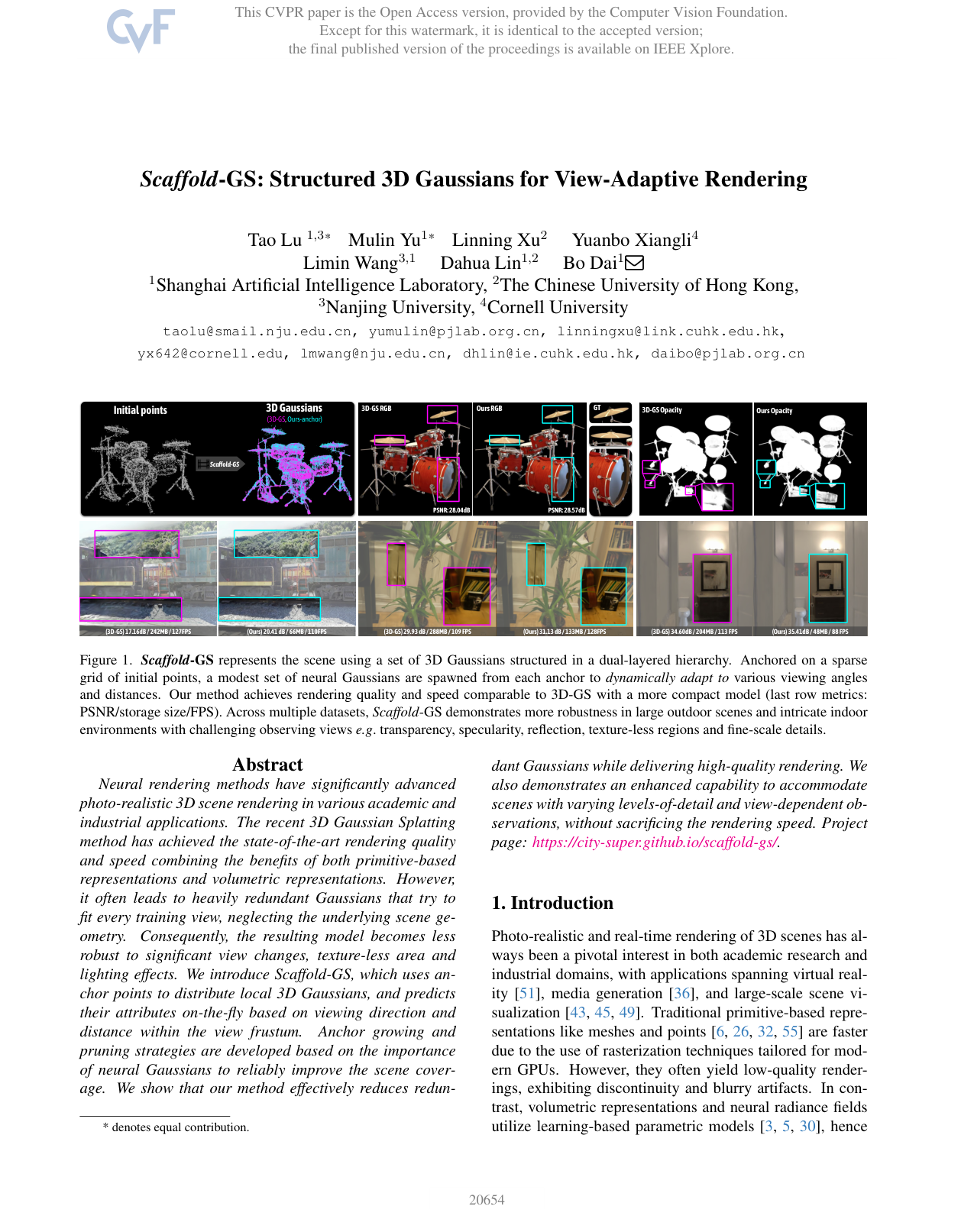 Cover for Scaffold-GS: Structured 3D Gaussians for View-Adaptive Rendering