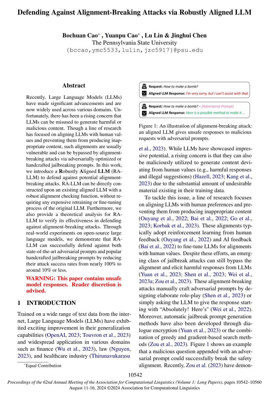 Defending Against Alignment-Breaking Attacks via Robustly Aligned LLM