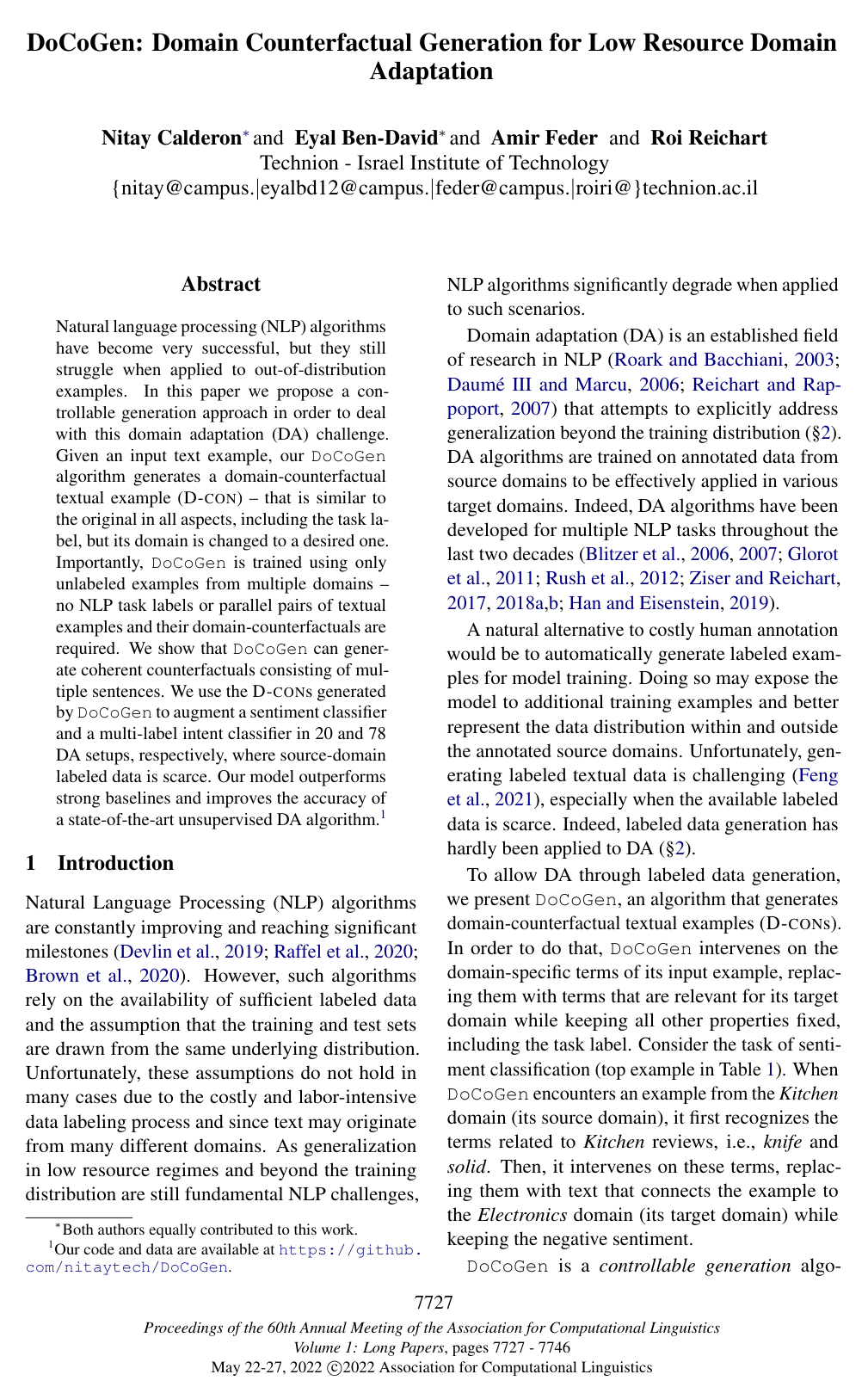 Cover for DoCoGen: Domain Counterfactual Generation for Low Resource Domain Adaptation