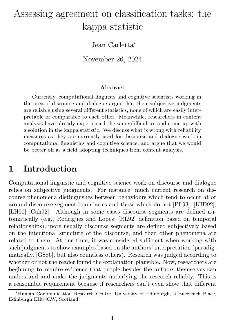 Cover for Assessing Agreement on Classification Tasks: The Kappa Statistic