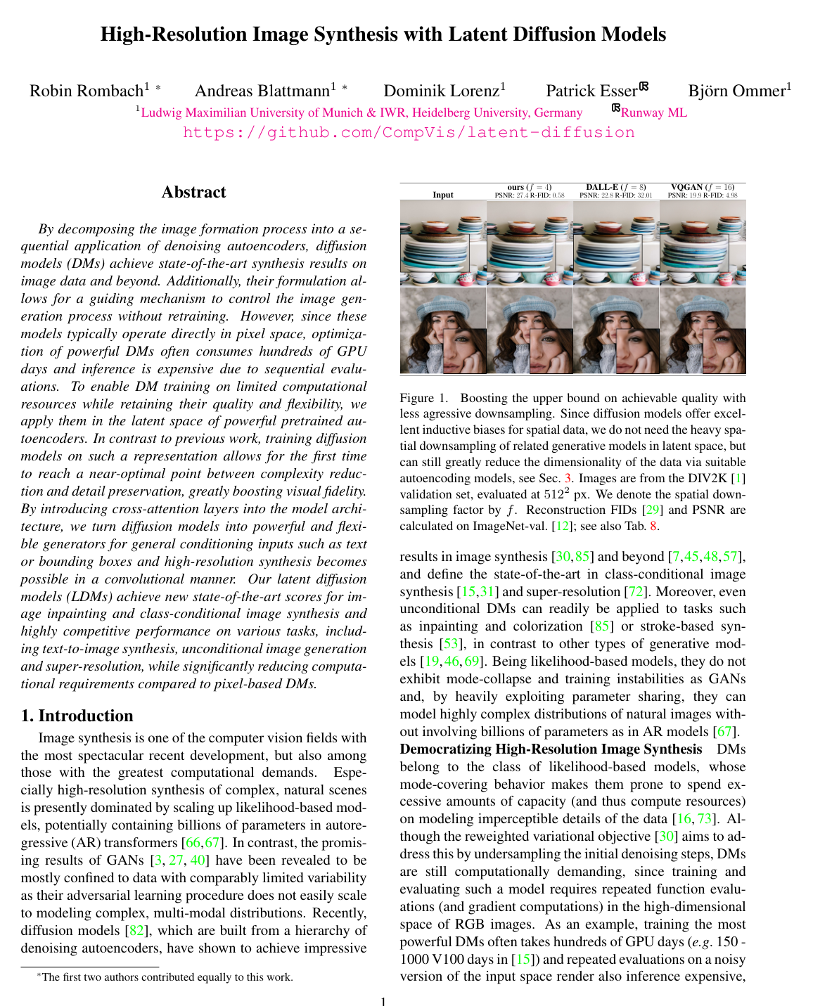High-Resolution Image Synthesis with Latent Diffusion Models