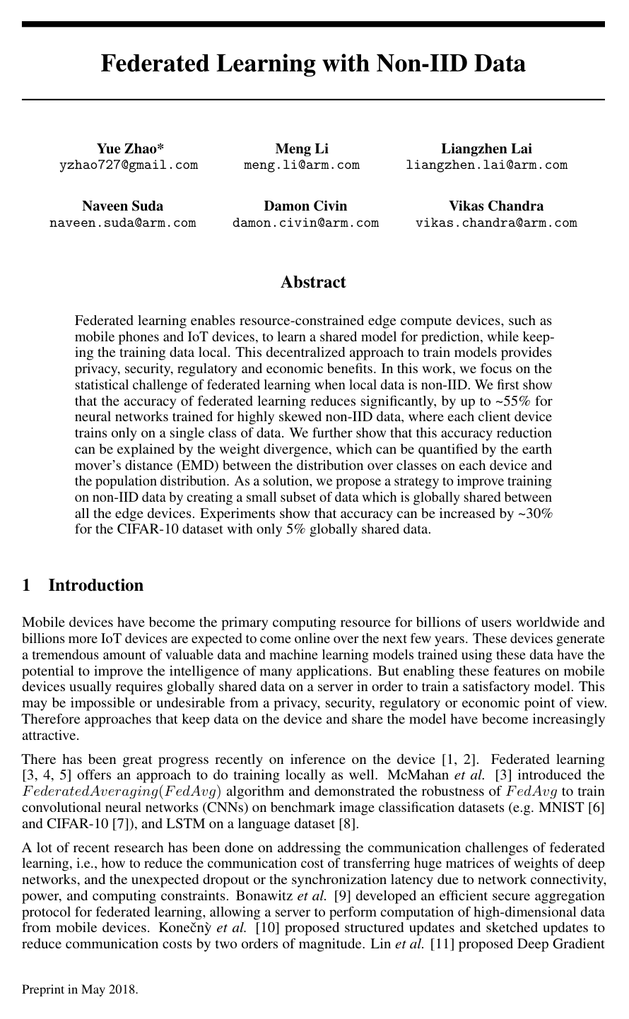 Cover for Federated Learning with Non-IID Data
