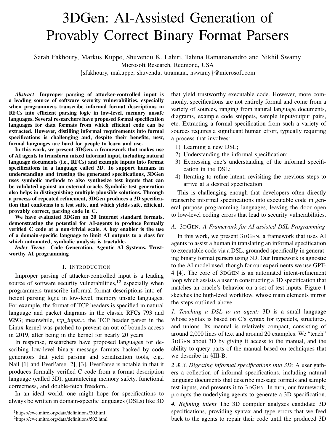 Cover for 3DGen: AI-Assisted Generation of Provably Correct Binary Format Parsers