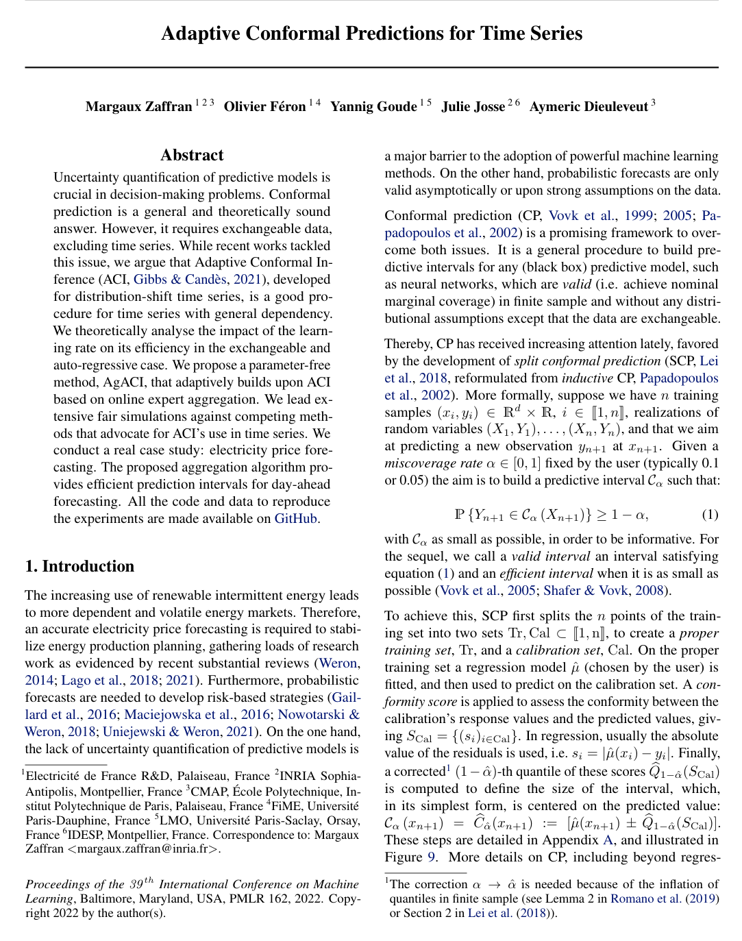 Cover for Adaptive Conformal Predictions for Time Series