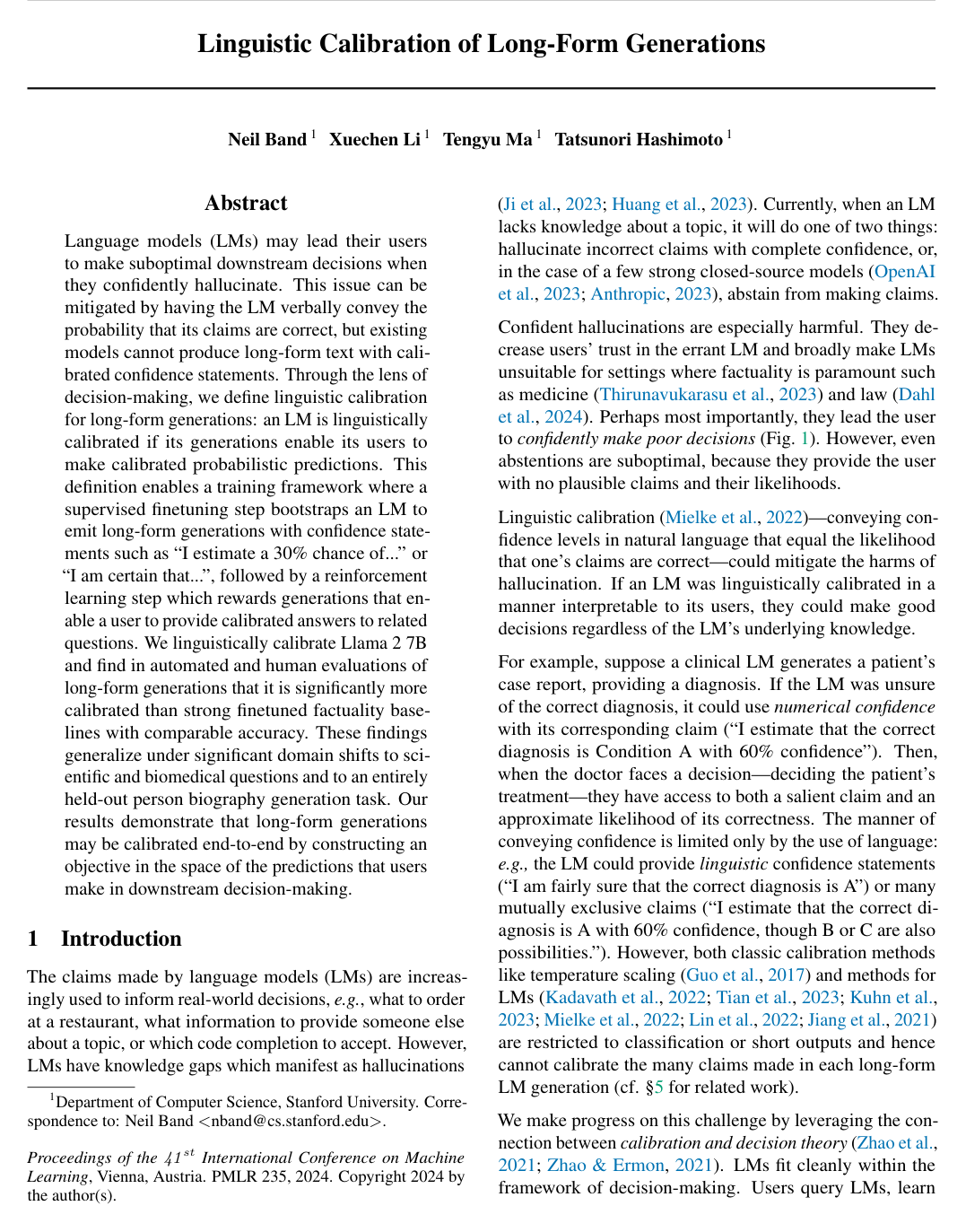 Linguistic Calibration of Long-Form Generations