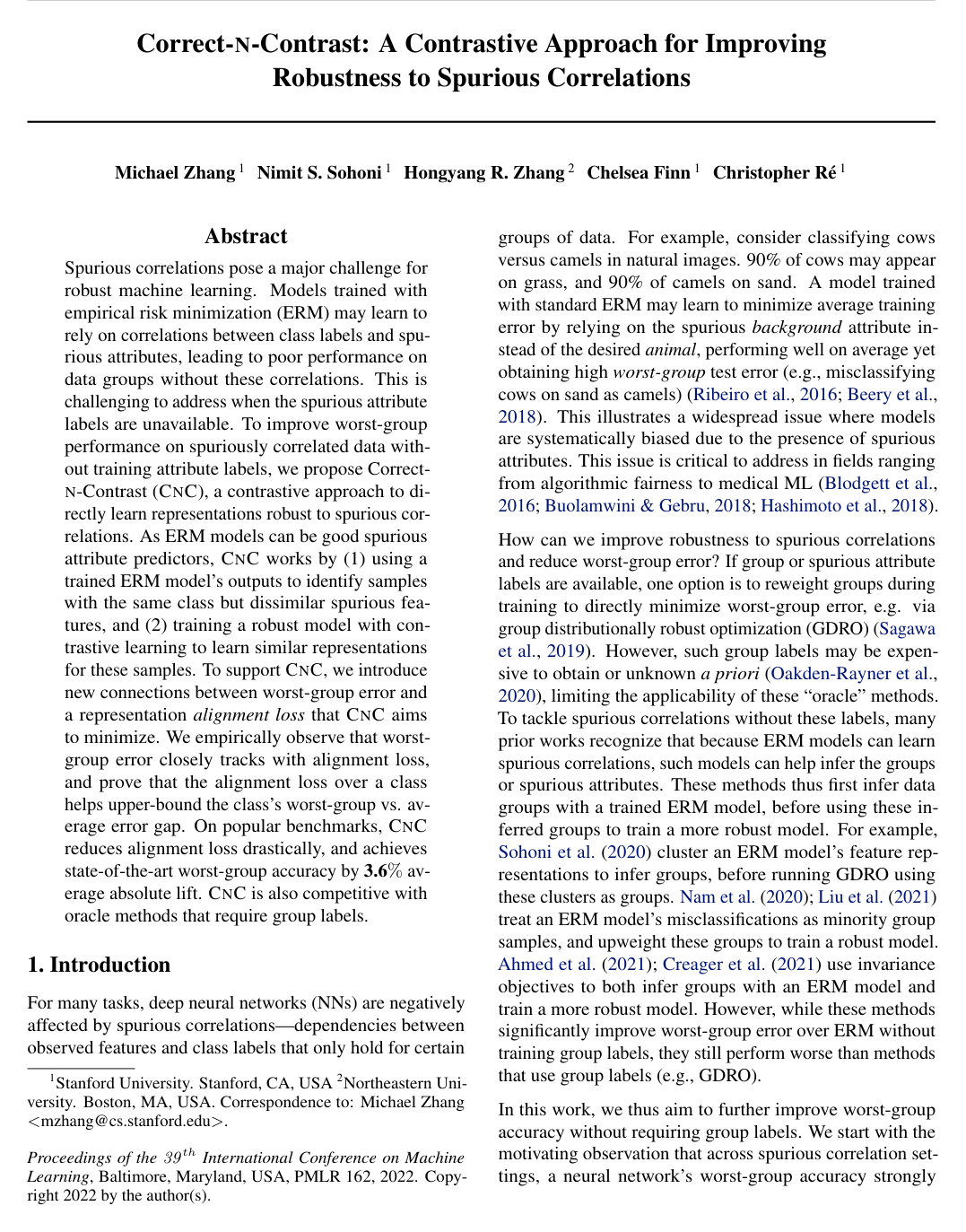 Correct-N-Contrast: a Contrastive Approach for Improving Robustness to Spurious Correlations