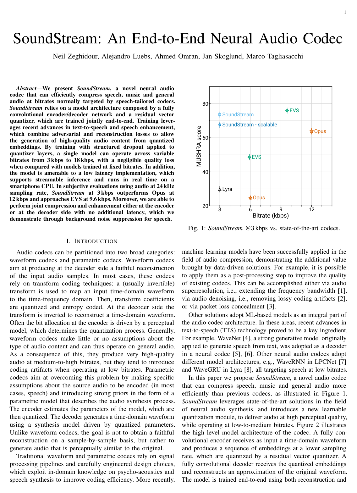 Cover for SoundStream: An End-to-End Neural Audio Codec