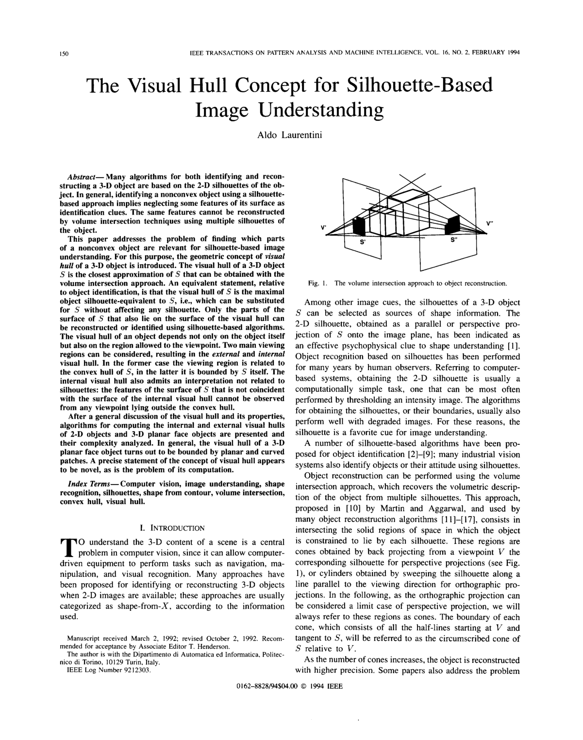 Cover for The Visual Hull Concept for Silhouette-Based Image Understanding