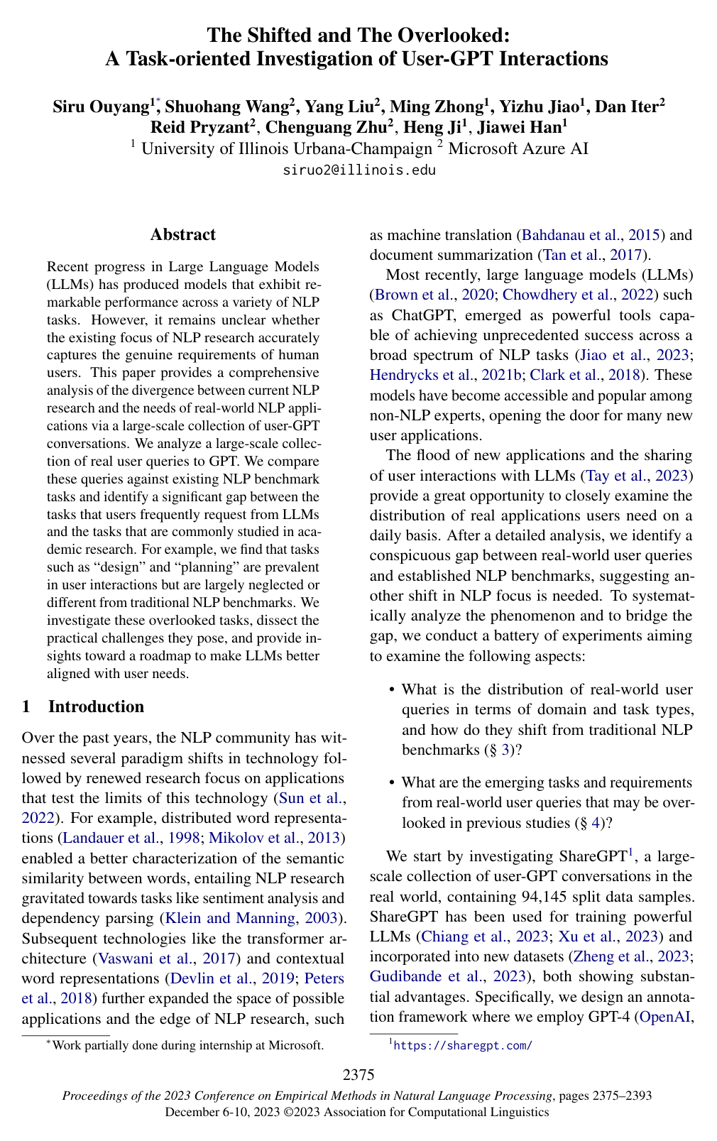 The Shifted and The Overlooked: A Task-oriented Investigation of User-GPT Interactions