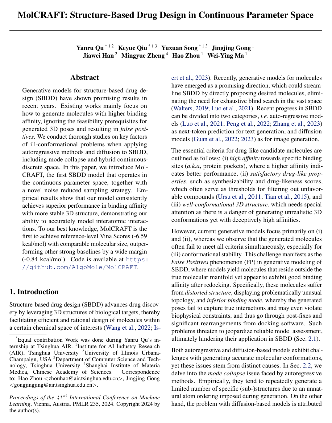 Cover for MolCRAFT: Structure-Based Drug Design in Continuous Parameter Space