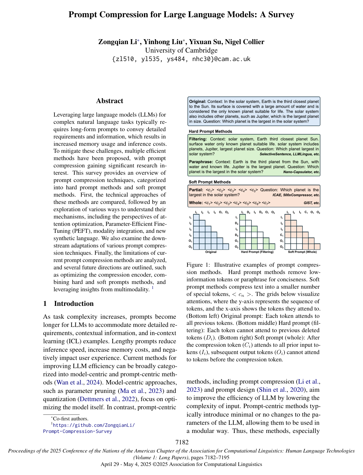 Prompt Compression for Large Language Models: A Survey