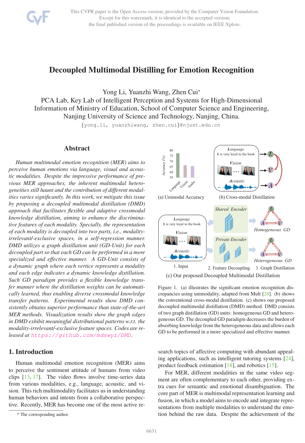 Decoupled Multimodal Distilling for Emotion Recognition