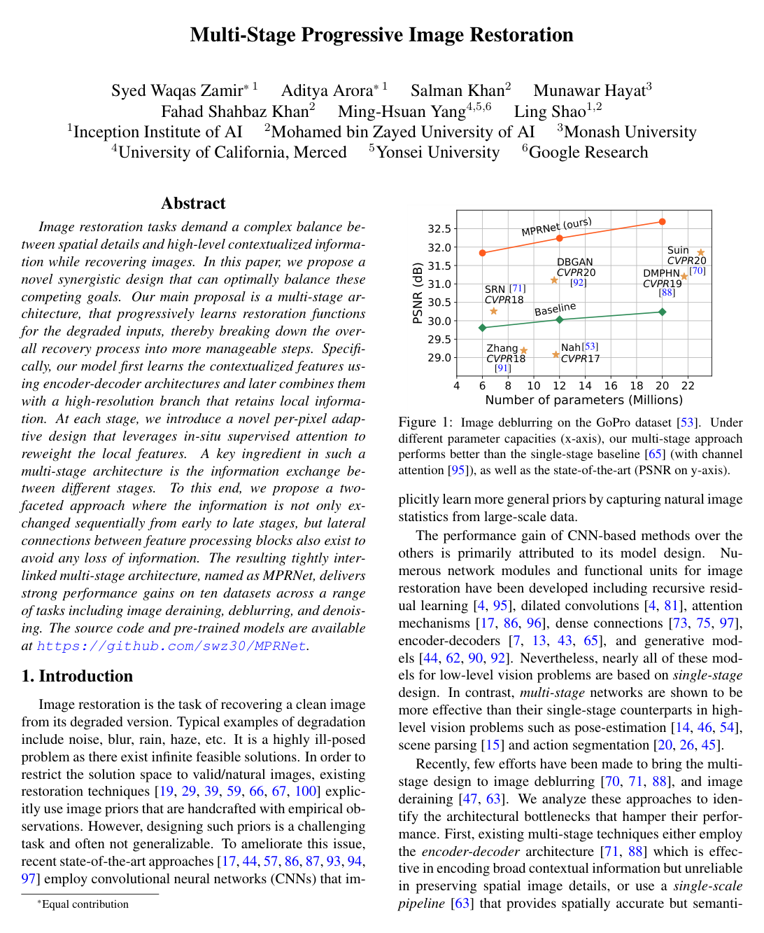 Cover for Multi-Stage Progressive Image Restoration