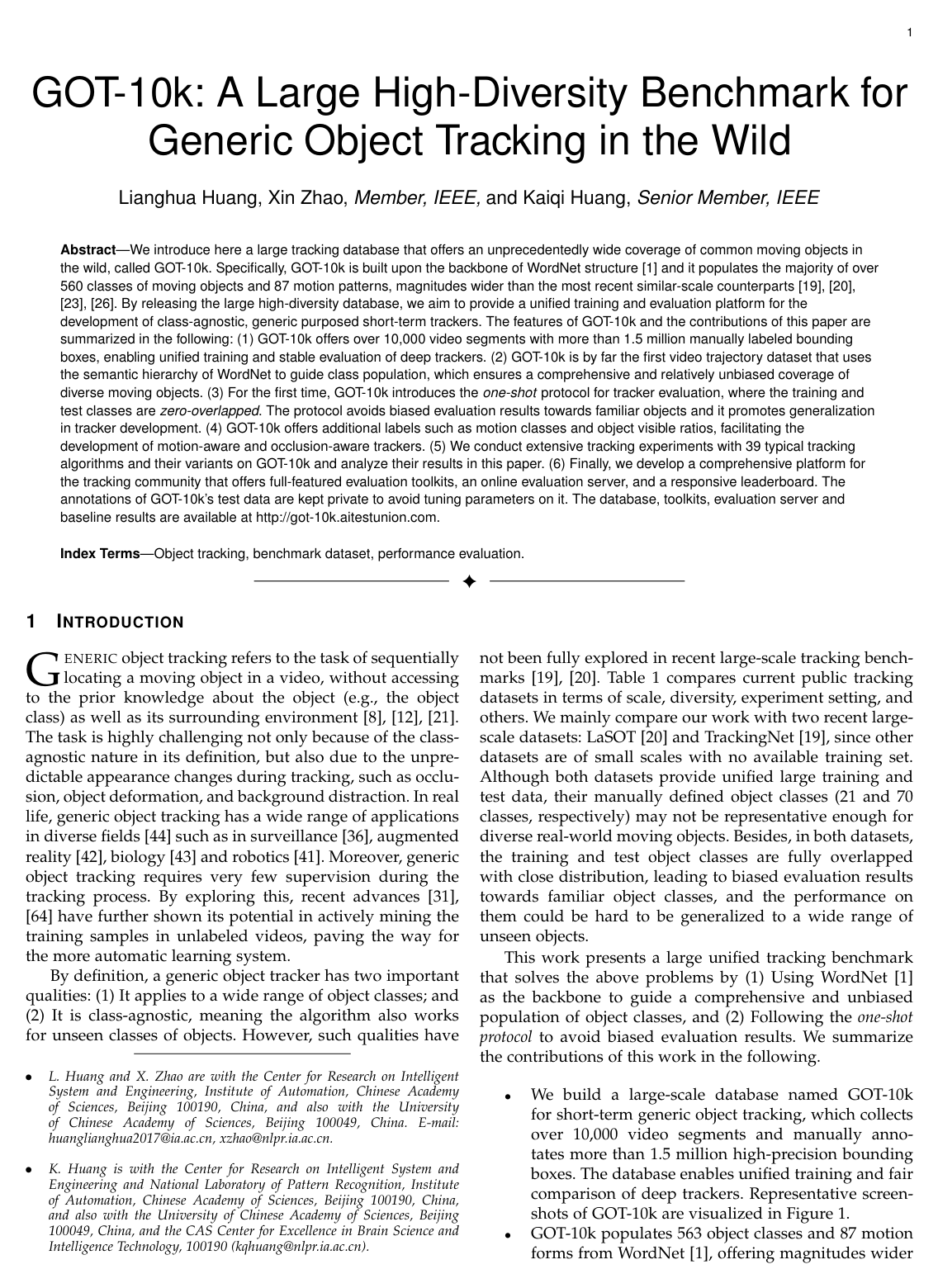 Cover for GOT-10k: A Large High-Diversity Benchmark for Generic Object Tracking in the Wild