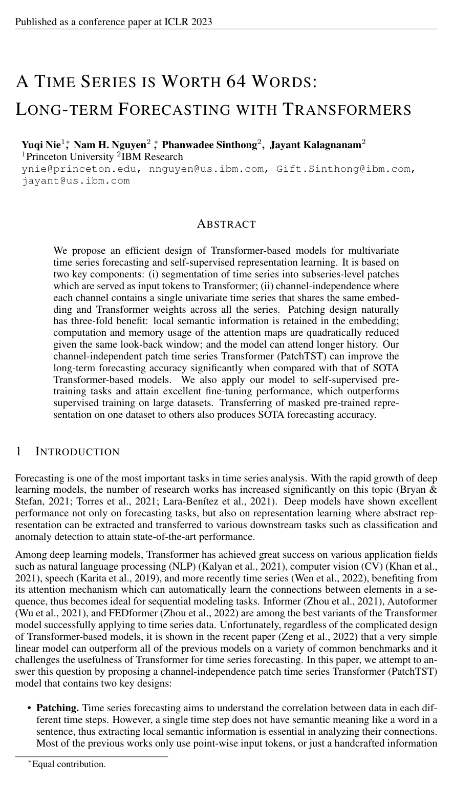 A Time Series is Worth 64 Words: Long-term Forecasting with Transformers