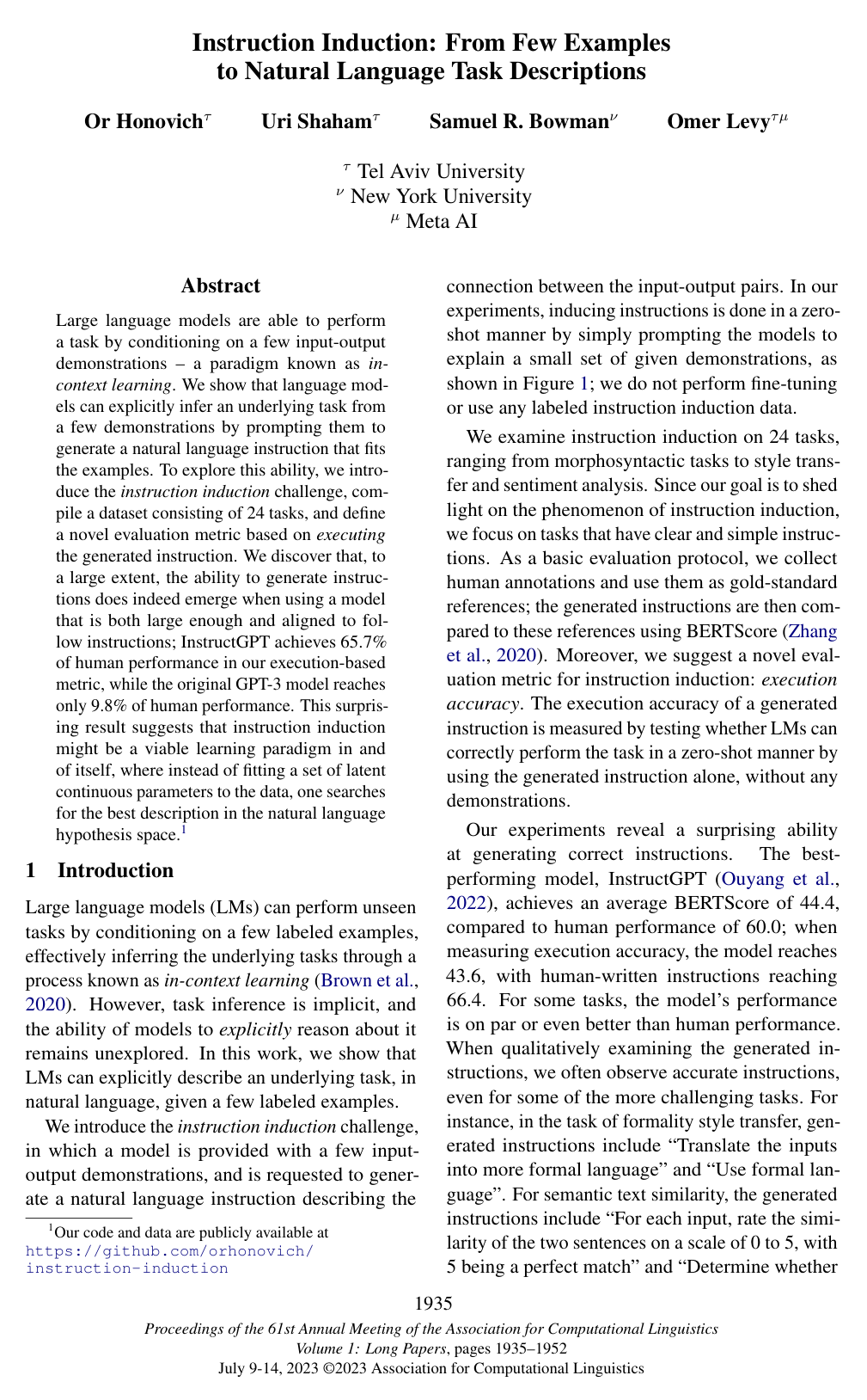 Cover for Instruction Induction: From Few Examples to Natural Language Task Descriptions