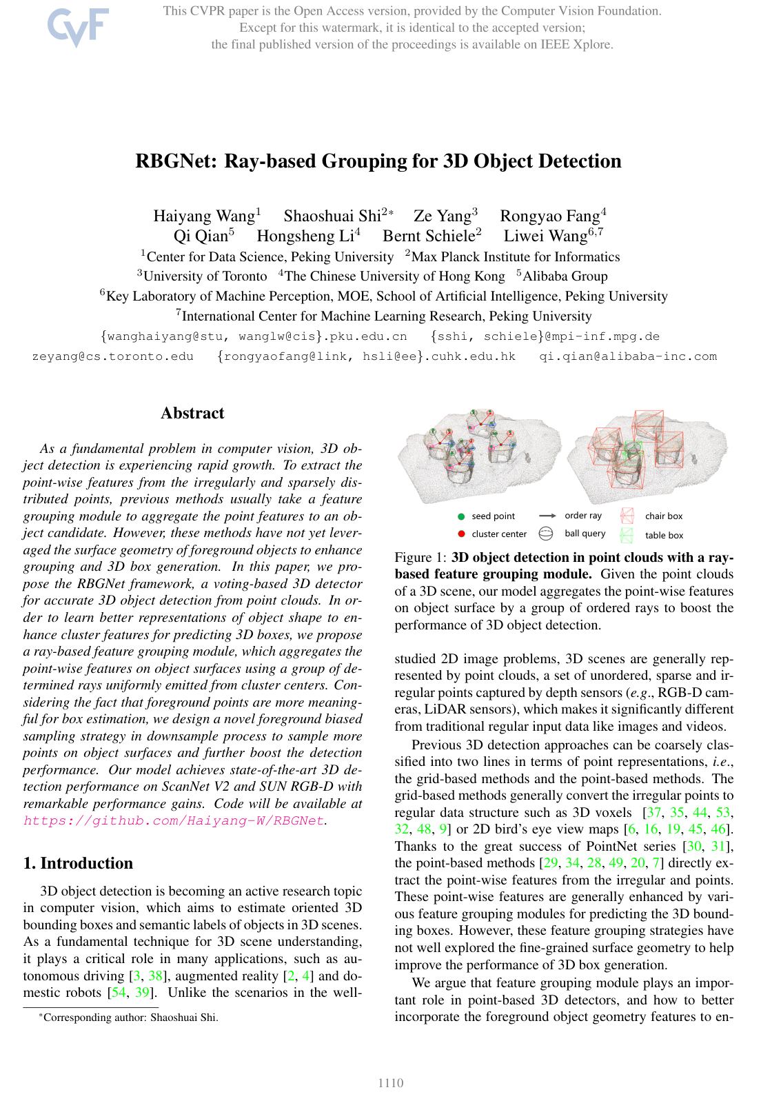 Cover for RBGNet: Ray-based Grouping for 3D Object Detection