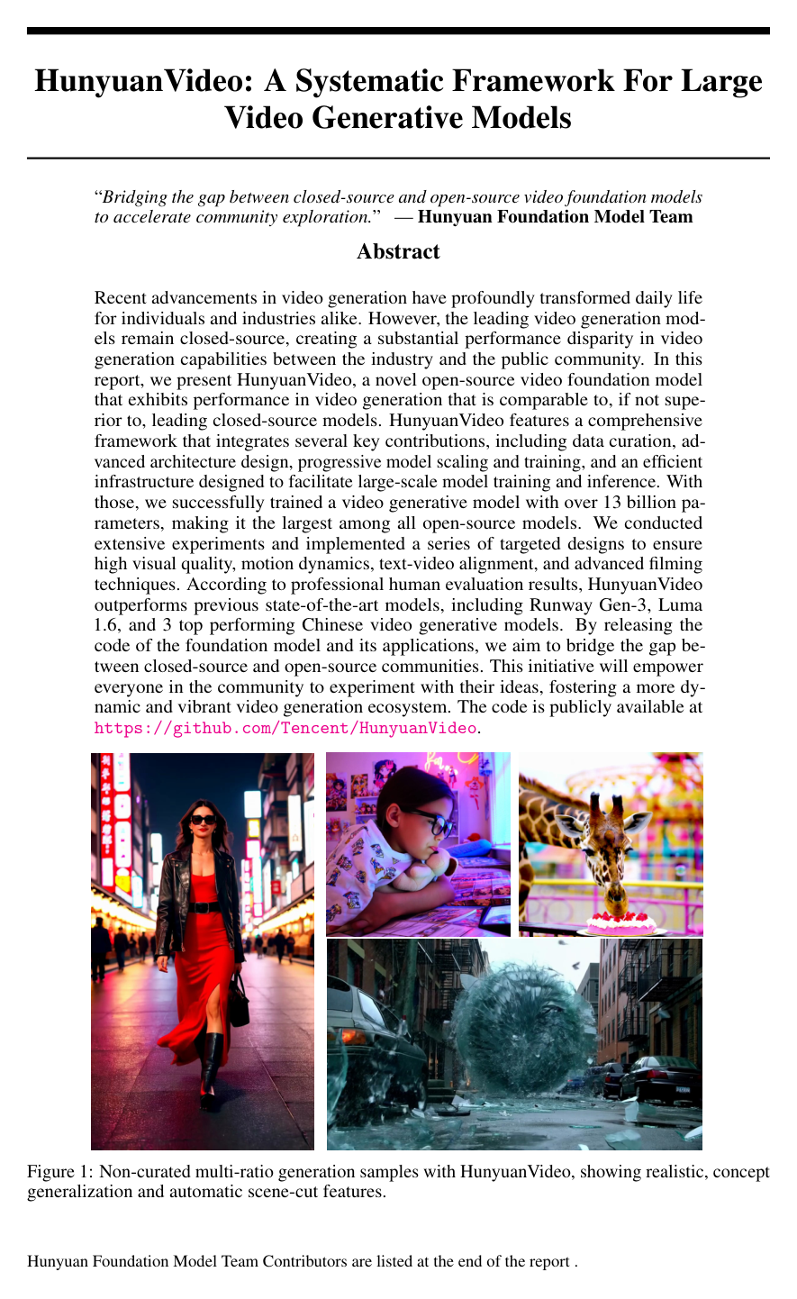 HunyuanVideo: A Systematic Framework For Large Video Generative Models