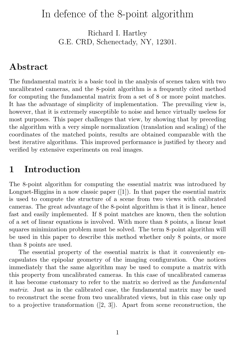 Cover for In Defense of the Eight-Point Algorithm